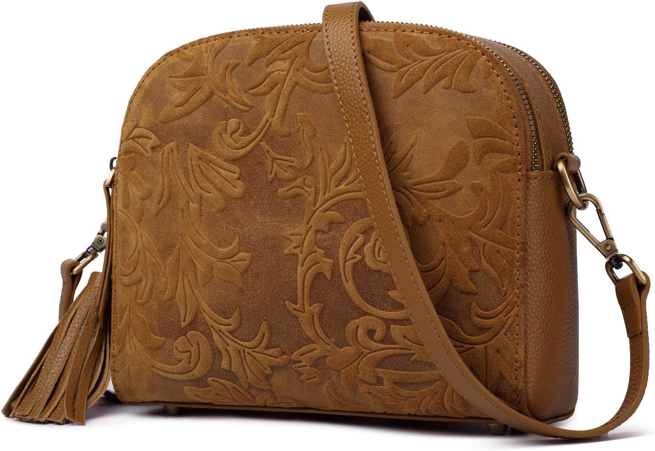 Leather Handbags and Purses for Women, Small Crossbody Bags for Women, Medium Crossbody Bag with Tassel Accent