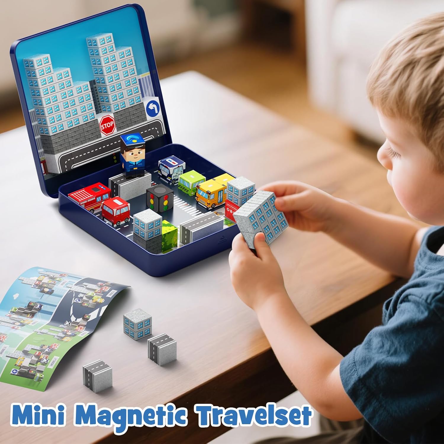 City Traffic Magnetic Blocks Set,Child-Safe STEM Toys with Fully Encased Magnets Non-Toxic & Choking-Proof Travel Learning Gift for Ages 3-8 Car/Airplane Toddler Toy Birthday (49 PCS)