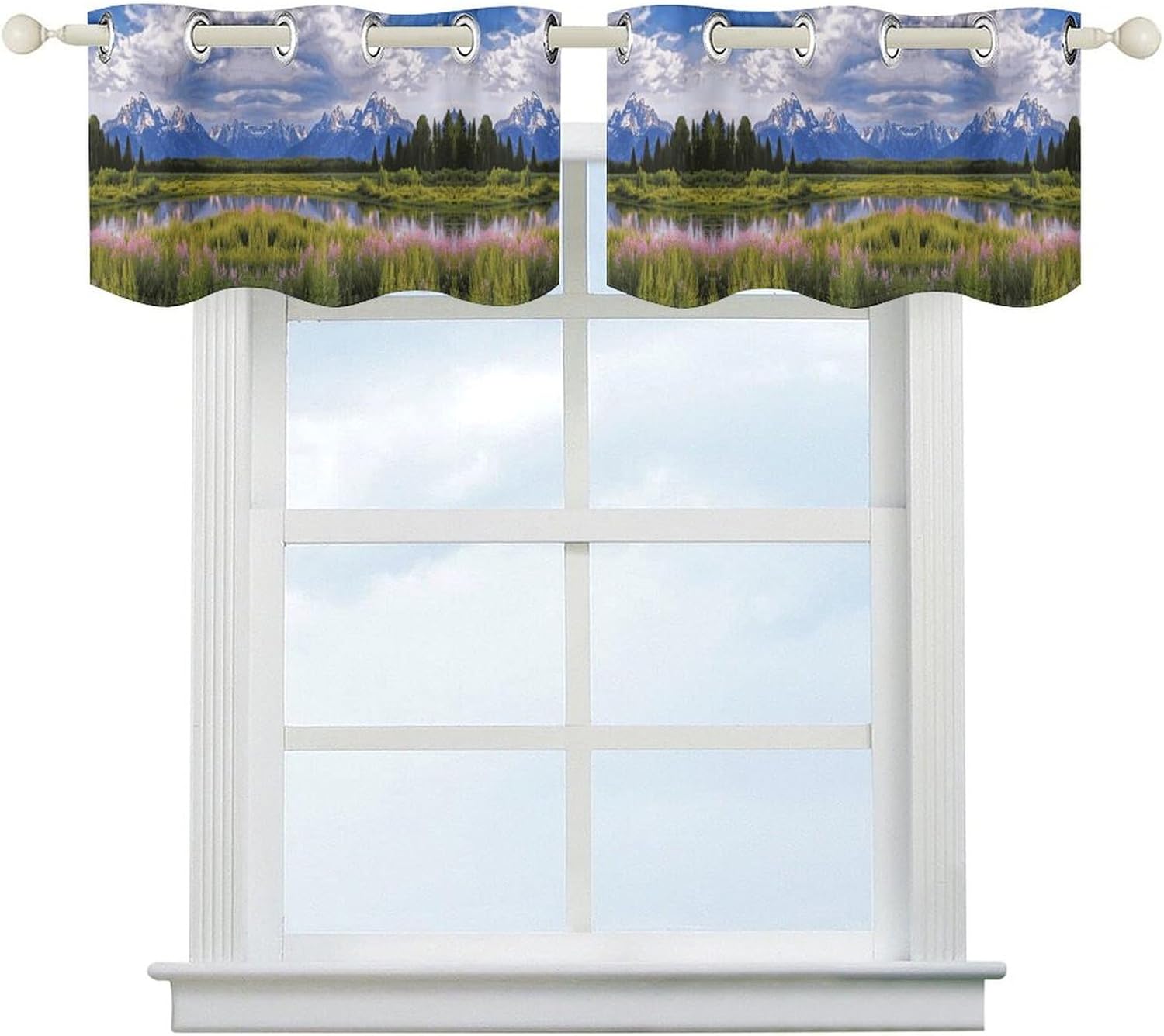 Grand Teton National Park Printed Short Window Curtains, Grommet Small Valance, Decorative Short Curtains Suitable for Window Sills in Bedrooms, Living Rooms, Kitchens, Etc