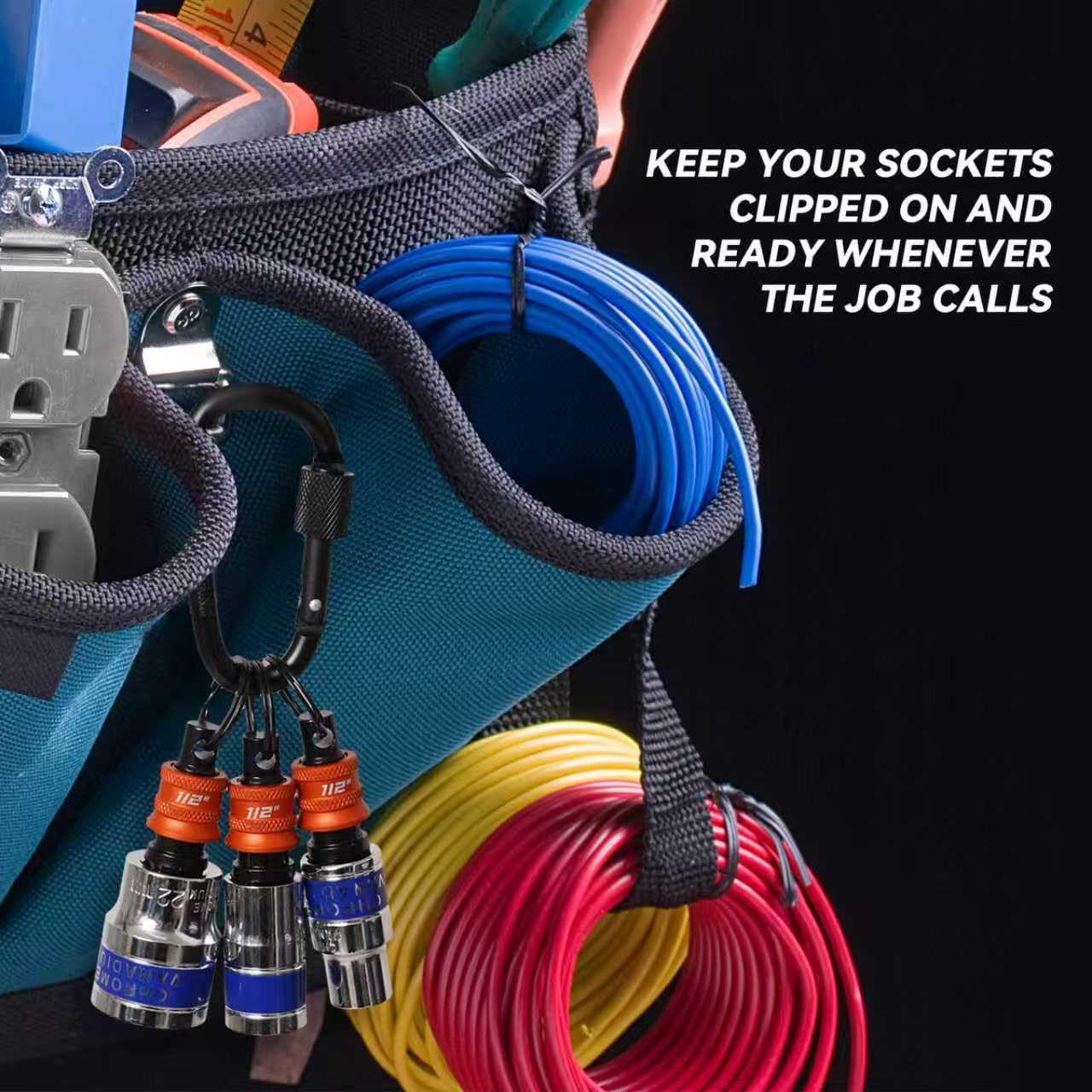 3/8" Socket Holder Keychain Set with Quick Release & Locking Clip, Bit Holder Key Chain Heavy-Duty Toolbox Organizer for Impact Wrench, Mechanics, Electricians & Construction Workers