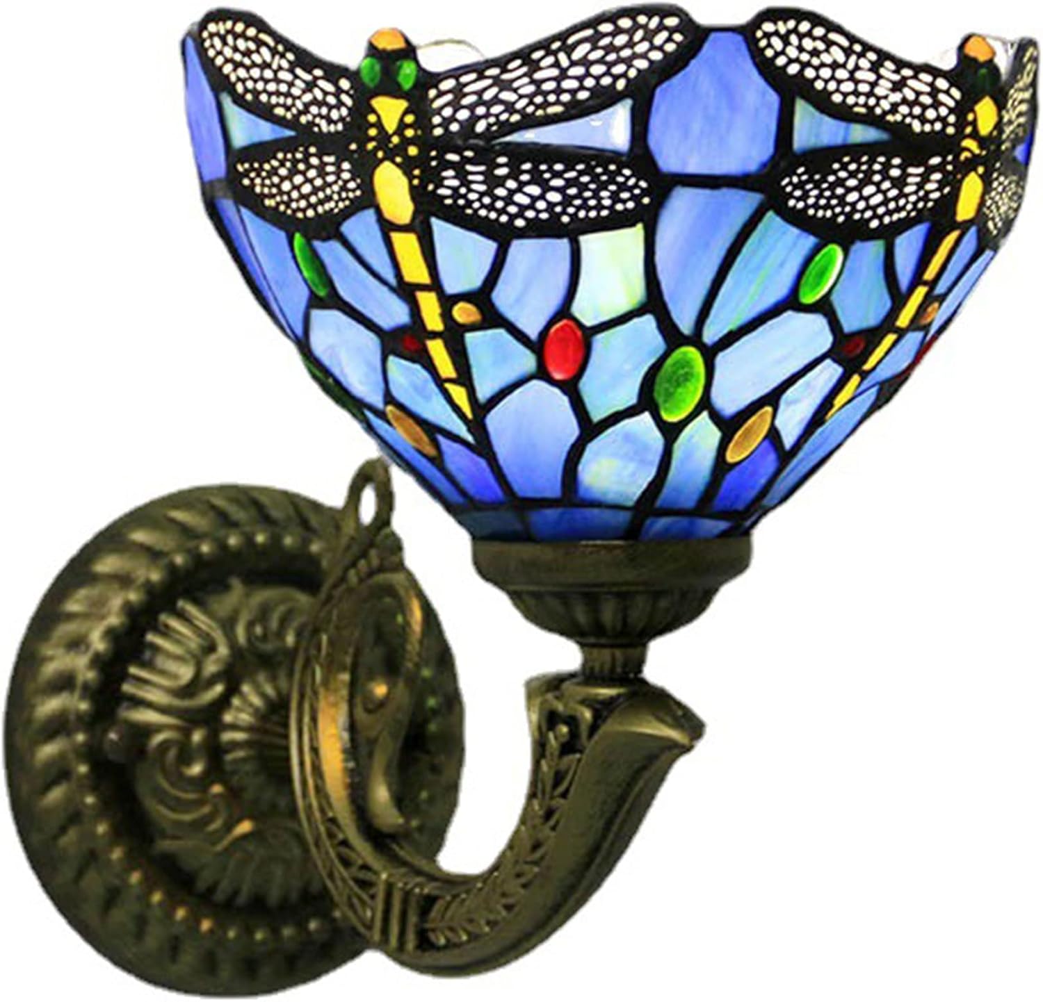 Tiffany Wall Sconces Lamp LED Blue Stained Glass Corridor Light Dragonfly Mirror Front Lamp Bathroom Lighting Gallery Wall Lights Passage 8" Hallway Light Vanity Light,A