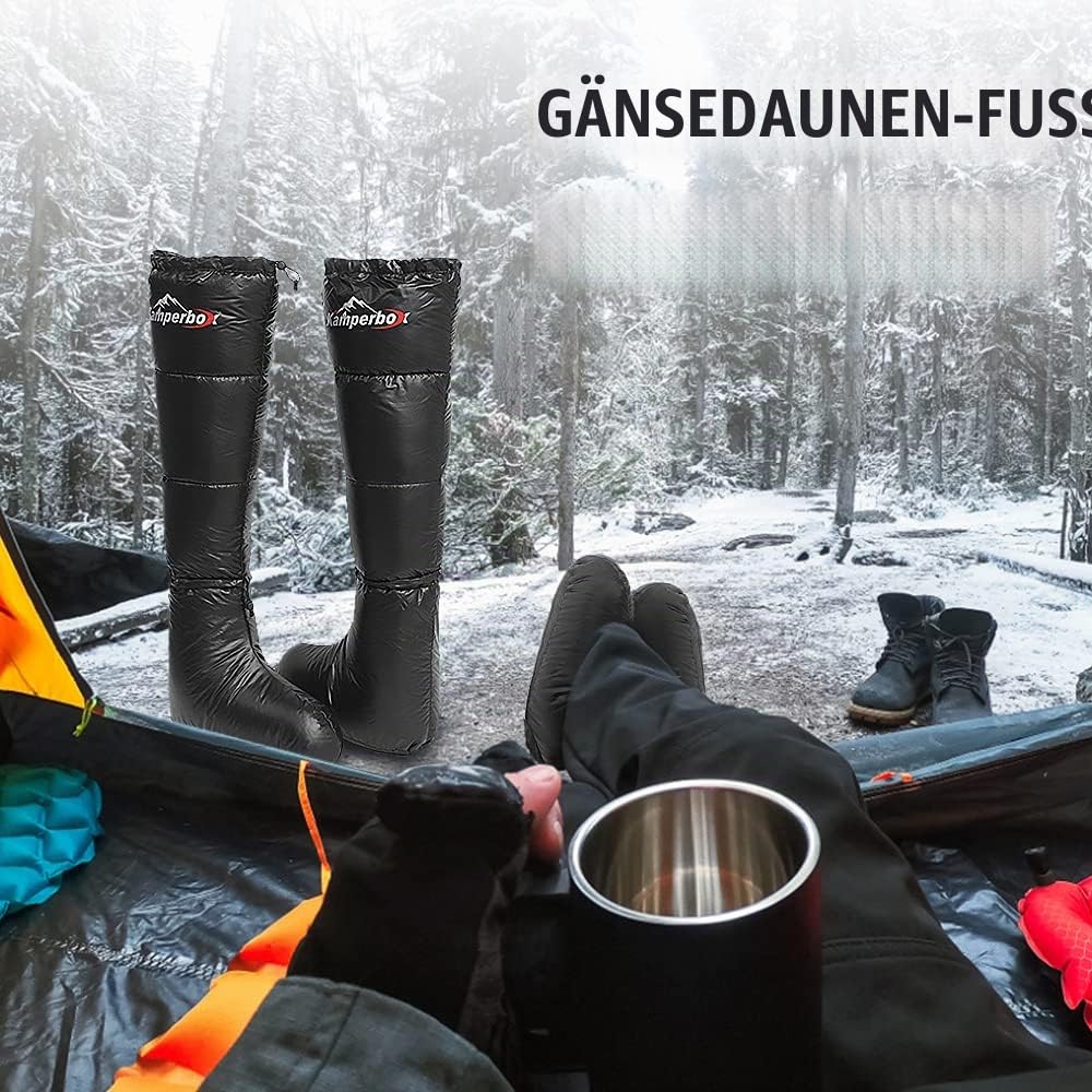 Lixada Winter Camping Daunensocken Warme Weiche Winddichte Lange Schlafschuhe mit verstellbarem Kordelzug für Camping Rucksack Schlafsack Zelt Herren Damen Unisex Daunenstiefel mit Aufbewahrungstasche
