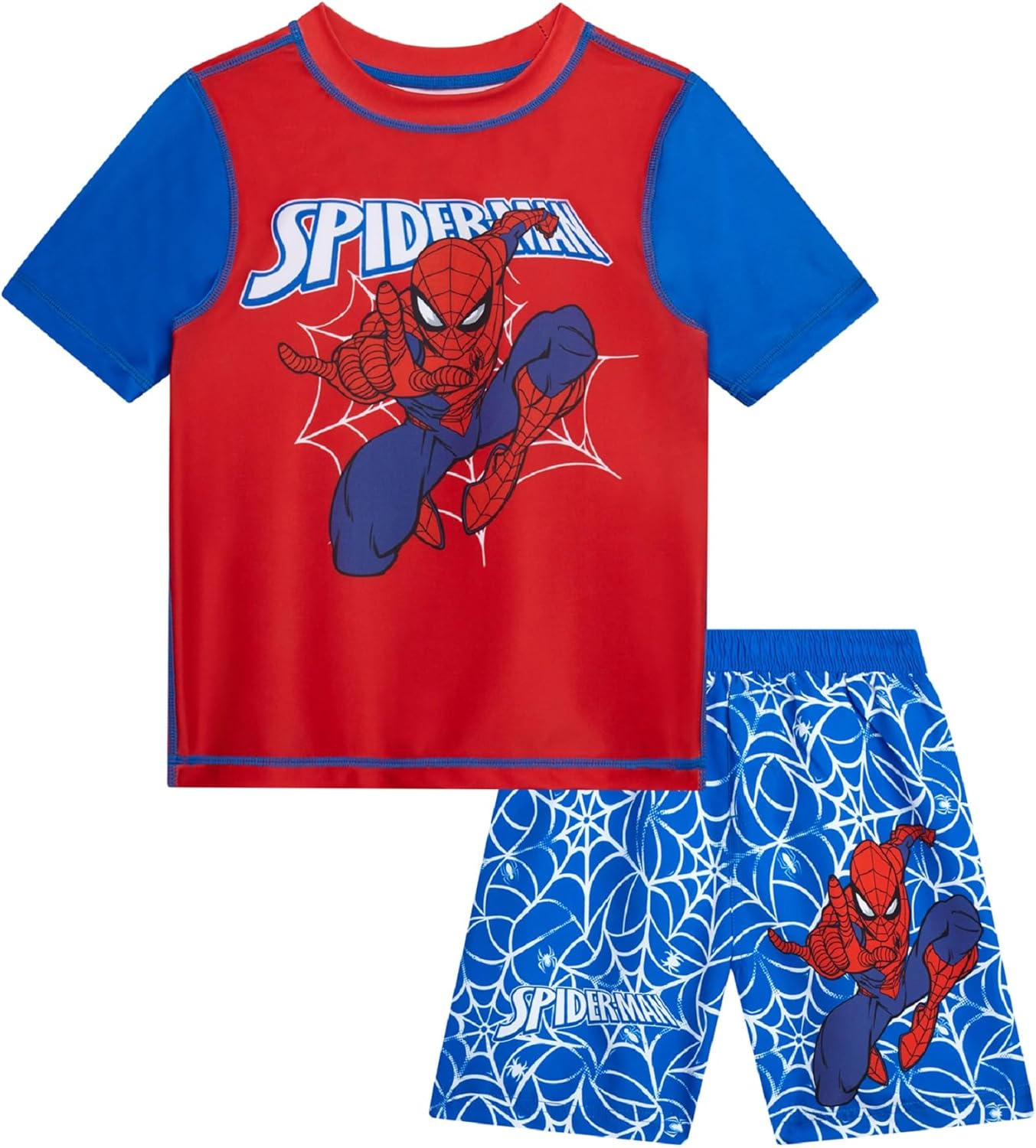 Marvel Boys Rash Guard Set - 2 Piece Hulk Spiderman Spidey & His Amazing Friends UPF50+ Toddler Boys Swim Shirt & Swim Trunks