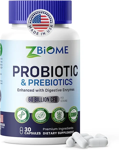 Probiotics + Prebiotics Supplement - 60 Billion CFU - 10 Strains, Lactobacillus, Butyrate & Acidophilus for Digestive, Gut & Body Wellness, Constipation, Diarrhea, Gas & Bloating, Men & Women, 30ct