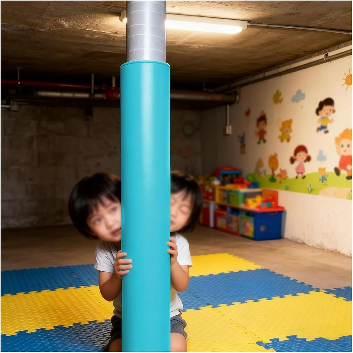 Basement Pole Padding for Kids Protection, All-Weather Wrap Around Pole & Post Padding for 2"-10" Diameter Playground/Garage/Courts Post Safety Pad(Red,Inner Dia 6 Inch)