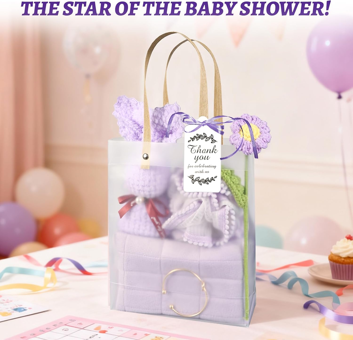 6 Sets Baby Shower Prizes for Winners Baby Shower Favors Gift Set including Towels Makeup Bags Bracelets Crocheted Daisies Headbands party favors for Guests and Games