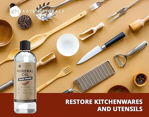 Miniatura 6 de Kate Naturals Aceite mineral para tabla de cortar madera, bloque de carnicero y cuchillo. Aceite mineral de grado alimenticio para tabla de cortar