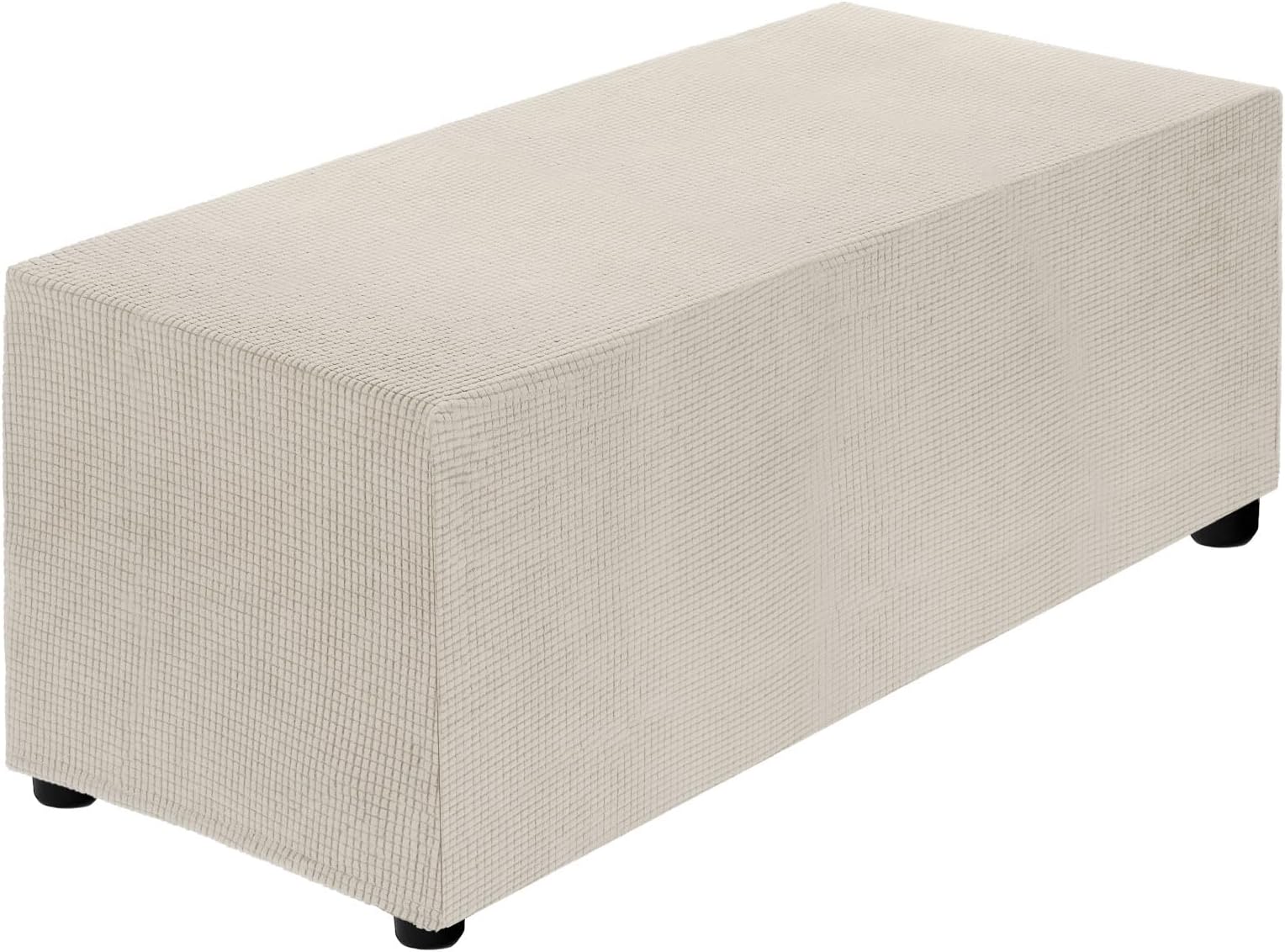 sourcing map Stretch Ottoman Cover Rectangular Oversized Square Ottoman Slipcover with Elastic for Foot Stool Living Room Bedroom Fit Length 130-160cm / 51"-63", X-Large, Beige