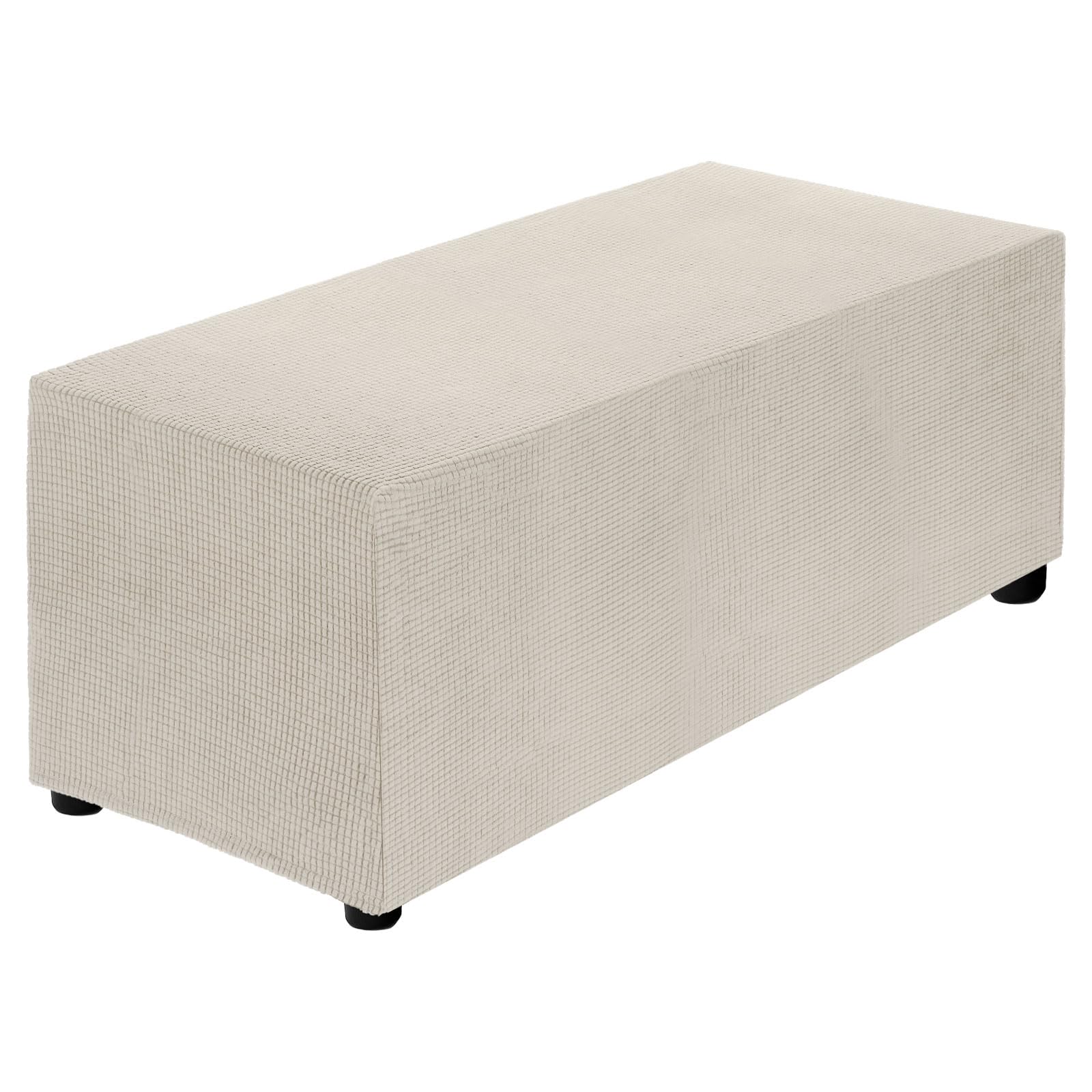 Stretch Ottoman Cover Rectangular Oversized Square Ottoman Slipcover with Elastic for Foot Stool Living Room Bedroom Fit Length 130-160cm / 51"-63", X-Large, Beige