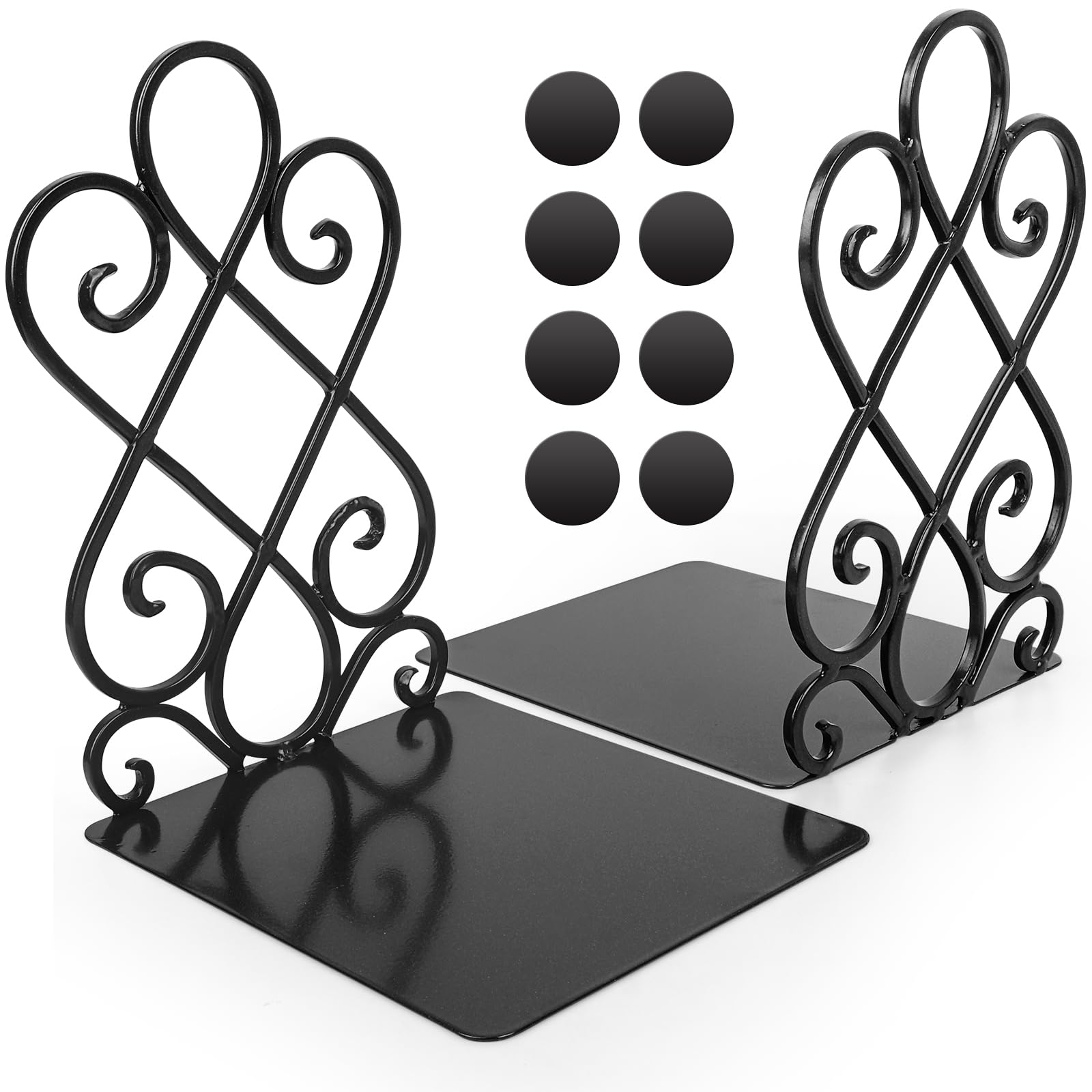 Anwenk Vintage Bookends with Felt Pads 2.2LB Heavy Duty Bookend Holder Long Base, Luxury Art Book Stand Retro Antique Style,Non-Skid Felt Pads to Protect Bookshelf Bookcase-Black,1 Pair