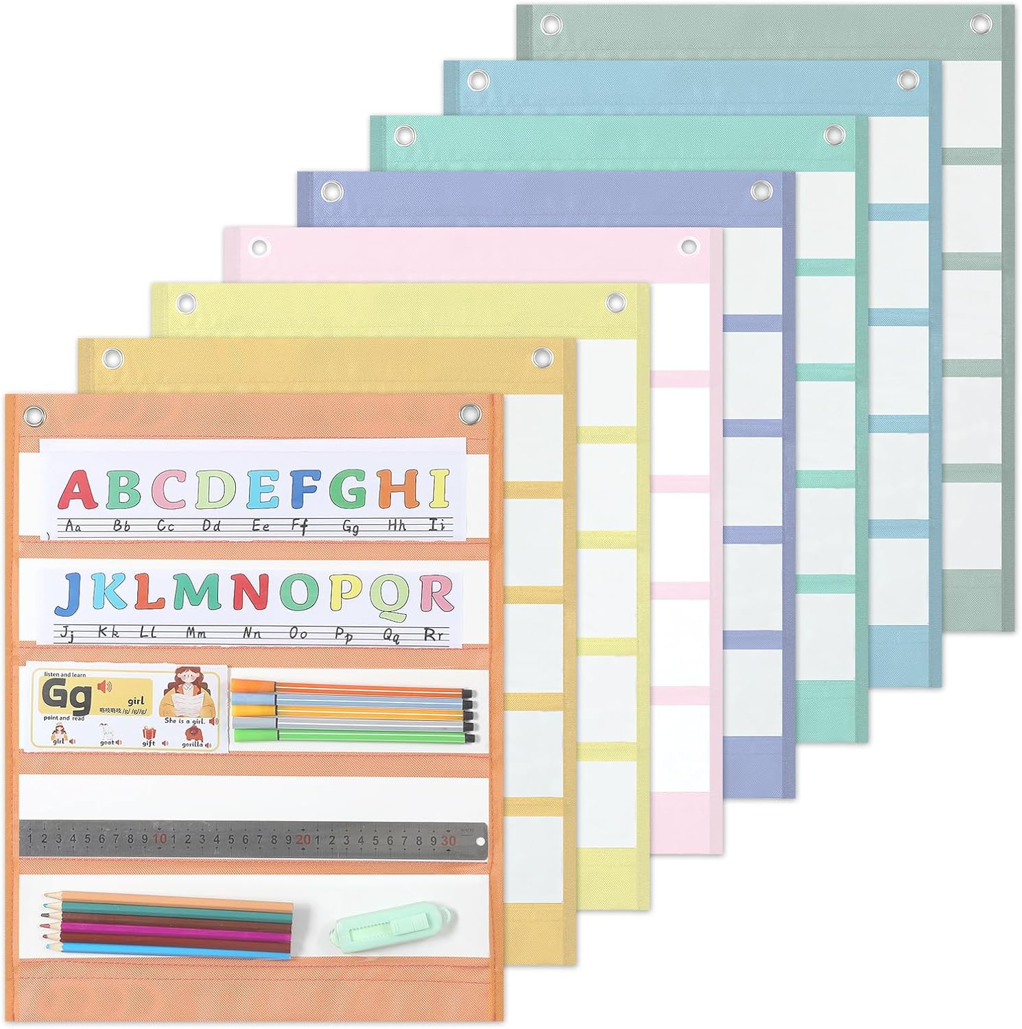 8PCS Pastel Classroom Magnetic Pocket Charts Squares Teacher Mini Pocket Chart Management Back to School Resource for Homeschool Learning Preschool Kid Home Office Schedule Activities Supply 16 x 14In