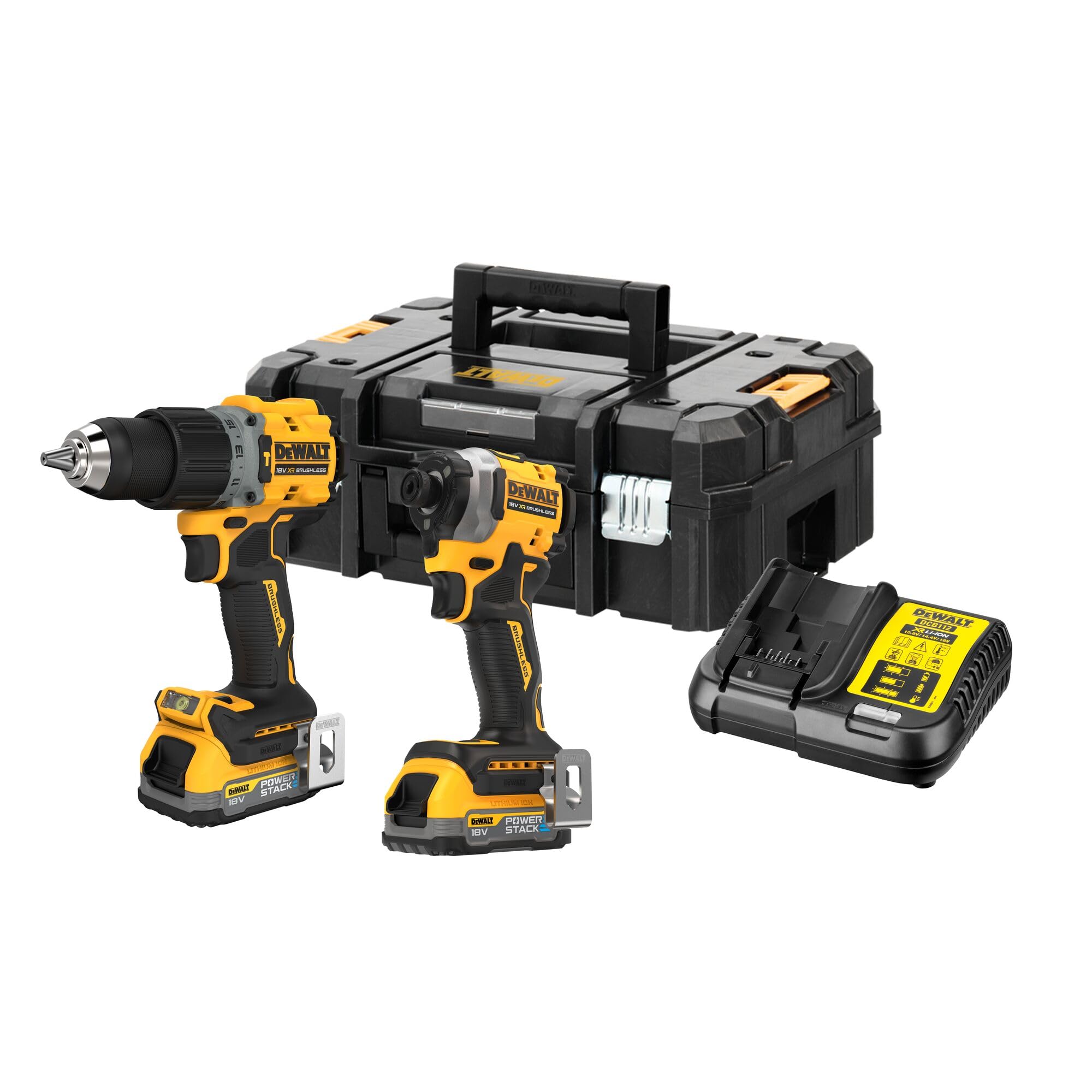 Dewalt DCK2050E2T akumulatorowy zestaw komobpack 18 V (1 x wiertarko-wkrętarka udarowa DCD805, 1 x wkrętarka udarowa ¼" DCF850, 2 x akumulatory 18 V/1,7 Ah DCBP034, 1 x szybka ładowarka systemowa