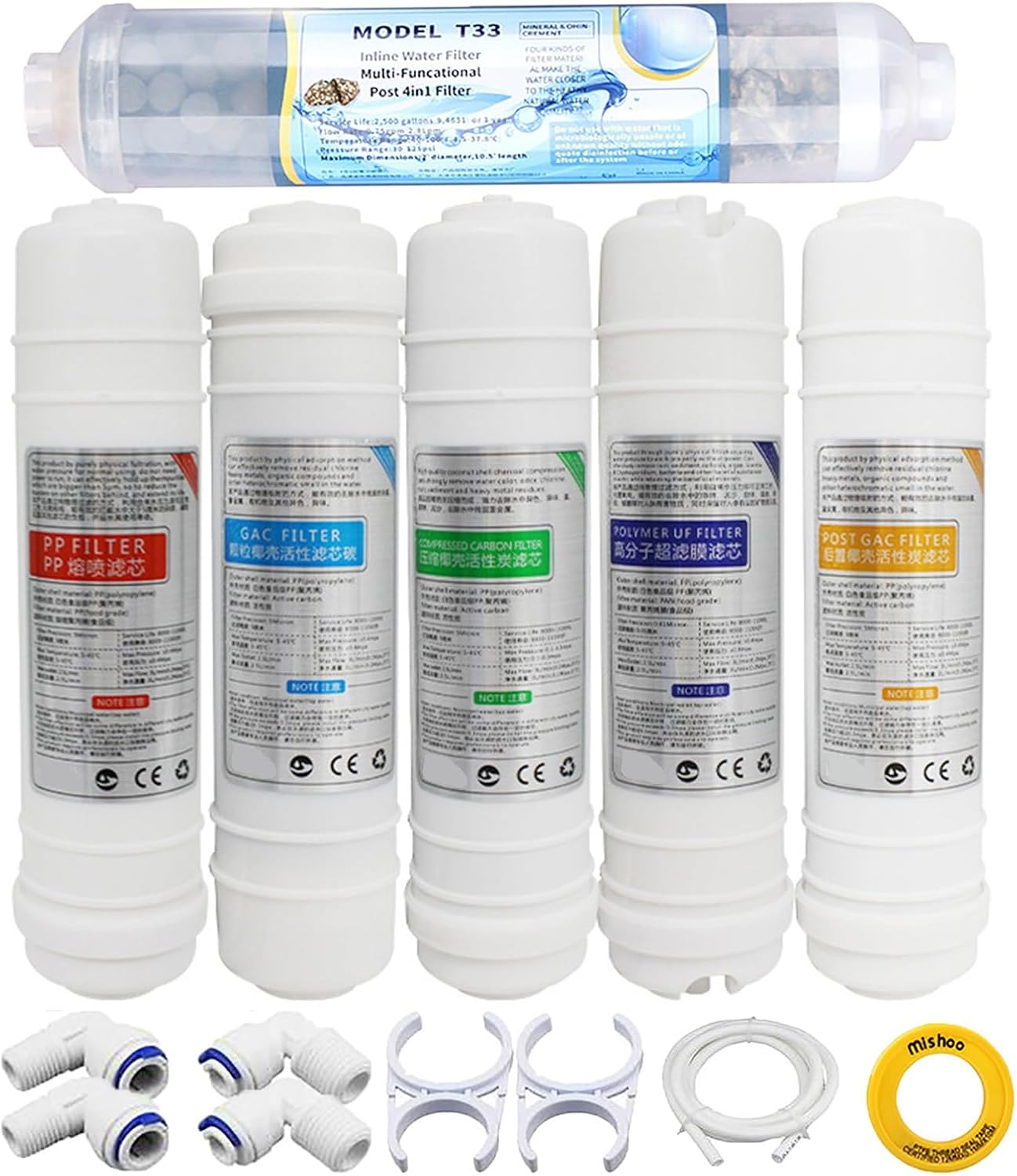 6-Stage RO Complete Replacement Filter Set, Quick Connect, with Alkaline Mineral Filter, for 6-Stage Under-Sink Water Filtration Systems