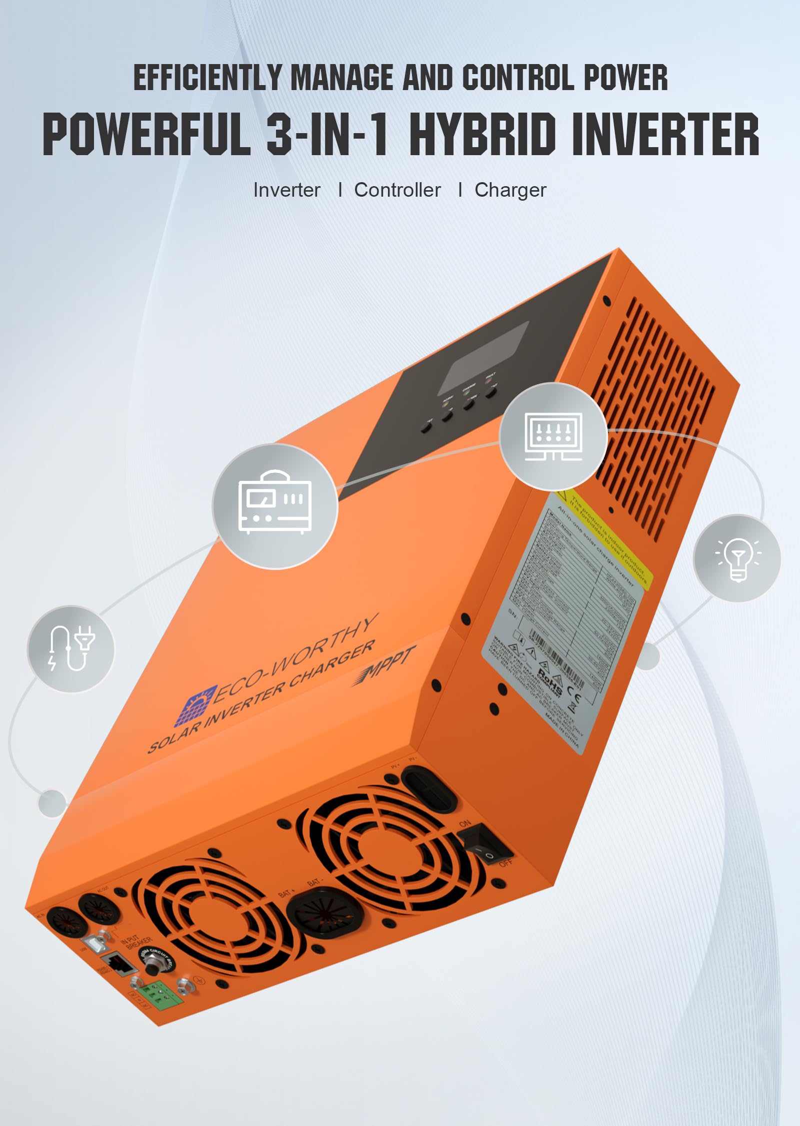 ECO-WORTHY Impianto solare completo 48 V 5 KWh con batteria LiFePO4 48 V 50 Ah + 5000 W ibrido inverter, impianto solare completo con memoria per indipendente dalla rete