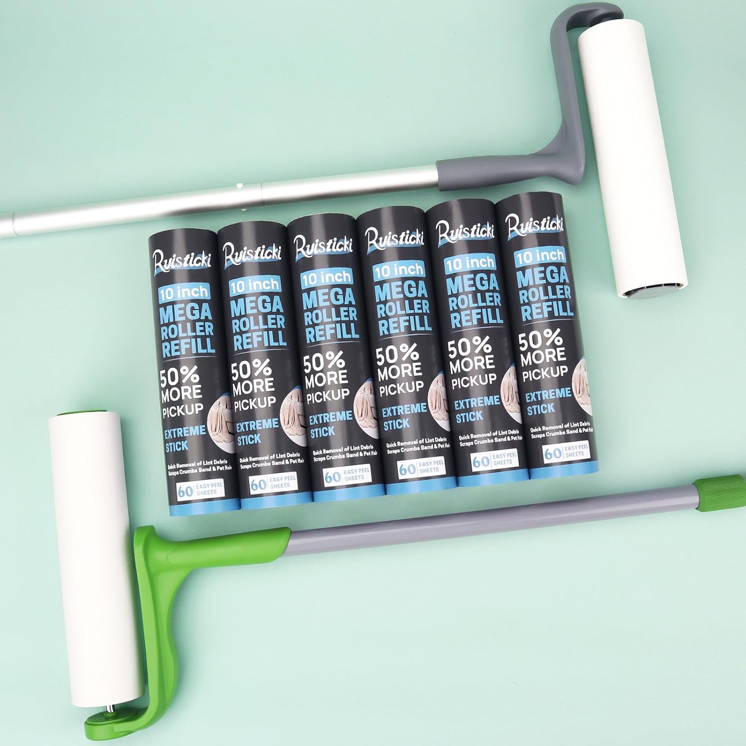 10 inch Ultra Sticky Mega Roller Refills for Evercare Layers Smart Design Large Lint Rollers 50% More Pickup Pet Hair Remover 60 Sheets Each Refill 6 Pack 360 Sheets Total