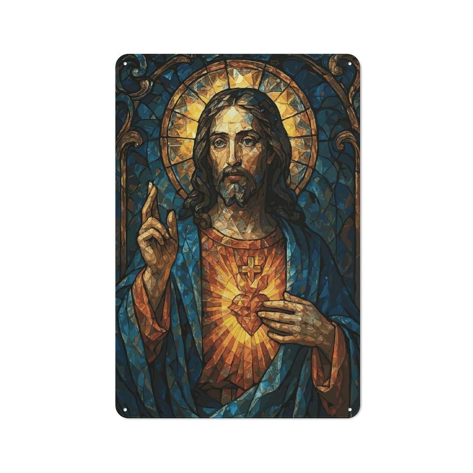 Junmoney Stained Glass Jesus Christ Portrait Rustic Tin Wall Plaque 30X20cm For Bar Or Restaurant, For Vintage Wall Decor Fans, For Garage And Workshop Walls