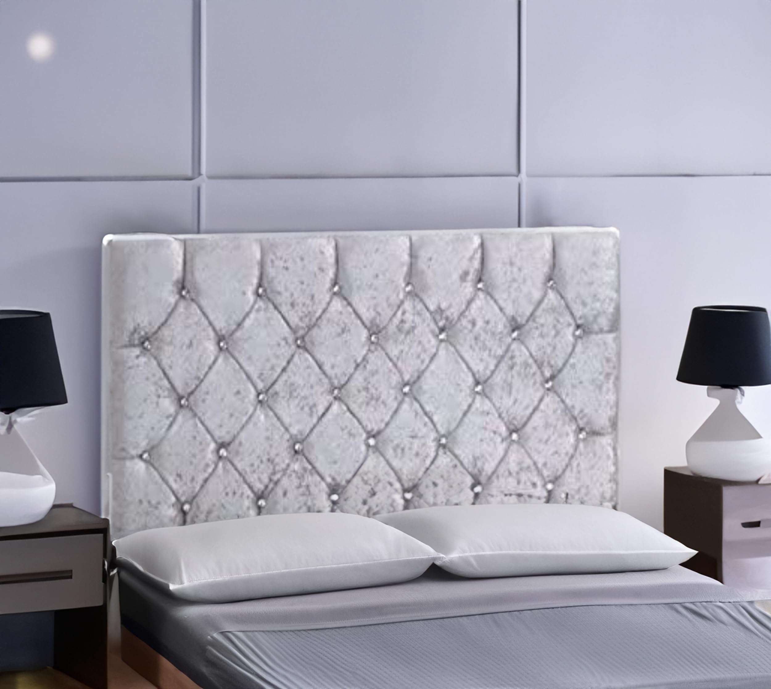Luxury Alton Headboard in Plush Velvet Fabric With Diamonds - 3ft, 4ft, 4ft6, 5ft, 6ft Size Headboards With 26" High - Elegant Design for Divan Beds (Champange Plush Velvet, 6ft Super King Size)
