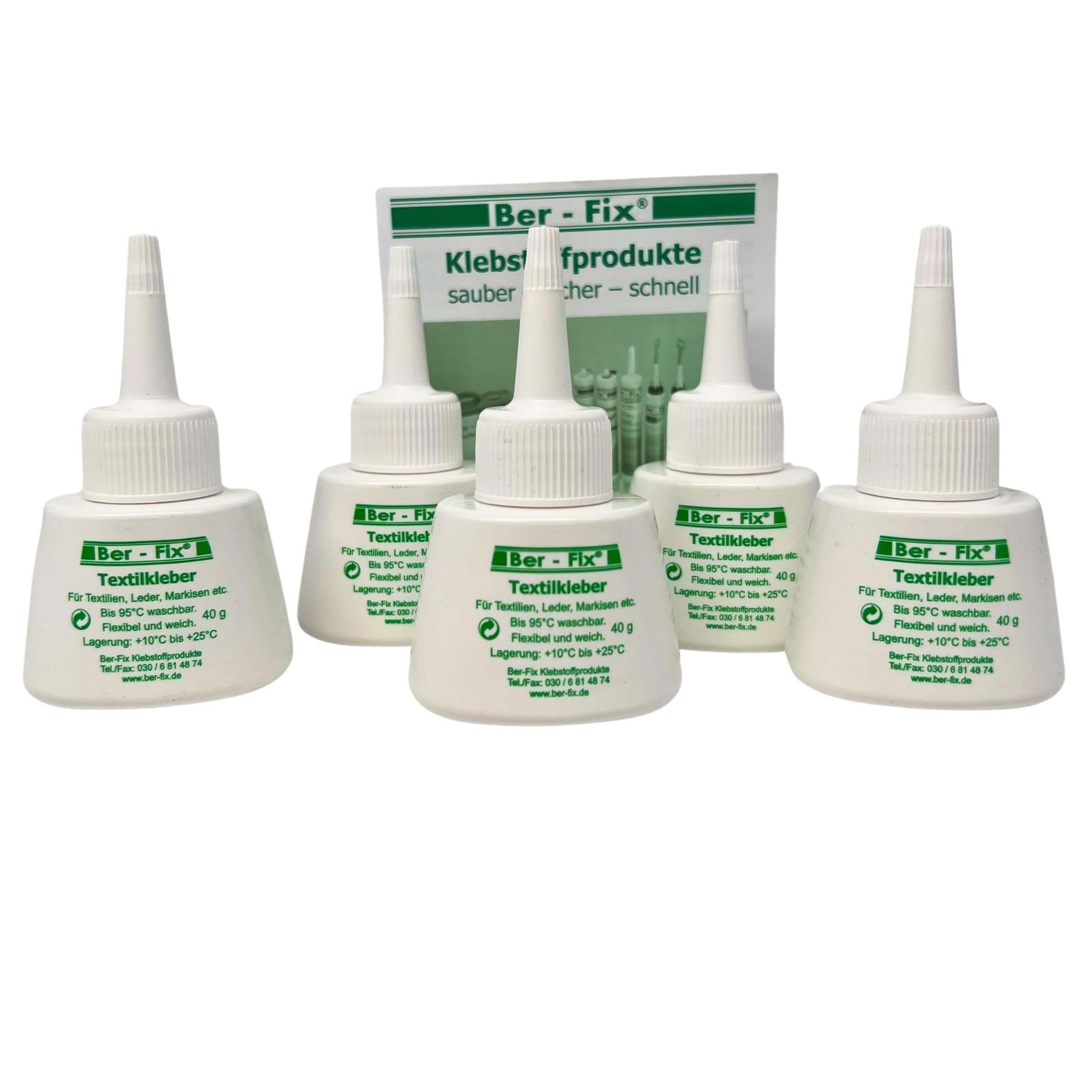Ber-Fix 5x40g Colla Per Tessuti - Trasparente, Elastica, Lavabile Fino A 95°C E Resistente Alla Stiratura - 3