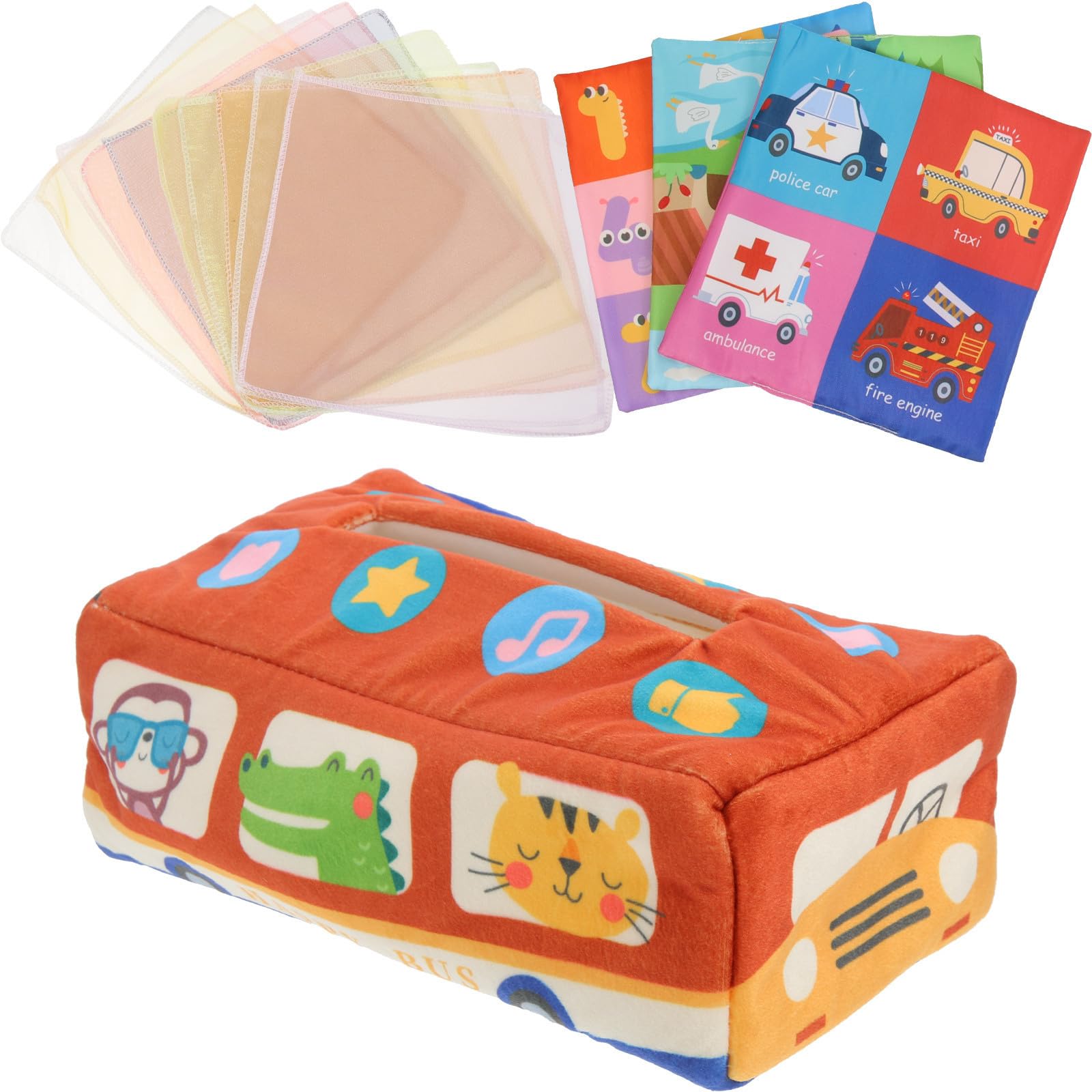Caja de pañuelos de tela para desarrollo de inteligencia infantil y juego sensorial
