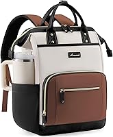 LOVEVOOK Laptop Backpack for Women: 18" Nurse Teacher Bag with Giant 40oz Tumbler Holder, Waterproof Travel Work Purse, Beige/Black/Brown