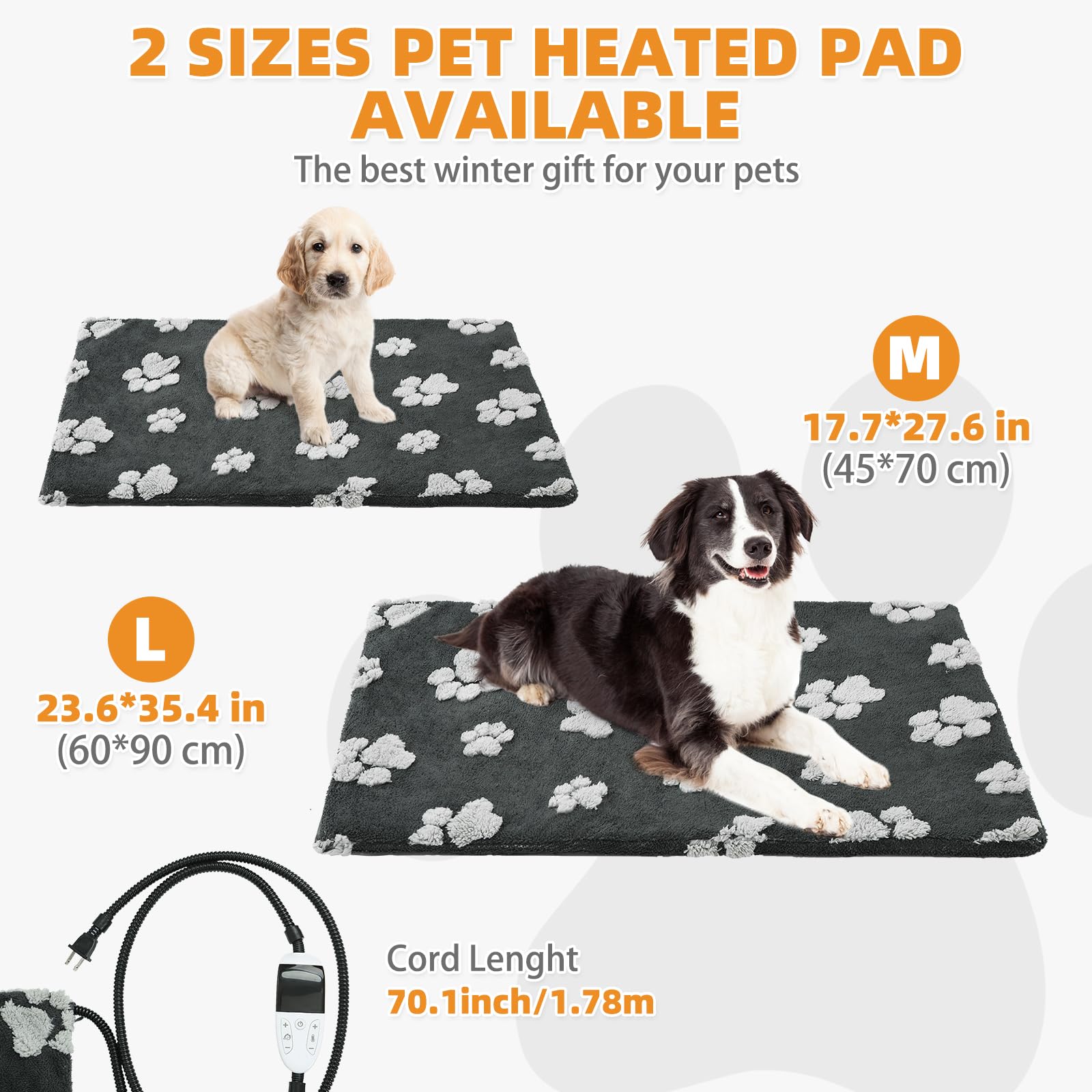 KOOLTAIL Coussin chauffant pour chien avec interrupteur intelligent amélioré, tapis chauffant pour animal domestique avec cordon anti-morsure, fonction constante, tapis de cage chauffant pour chiens