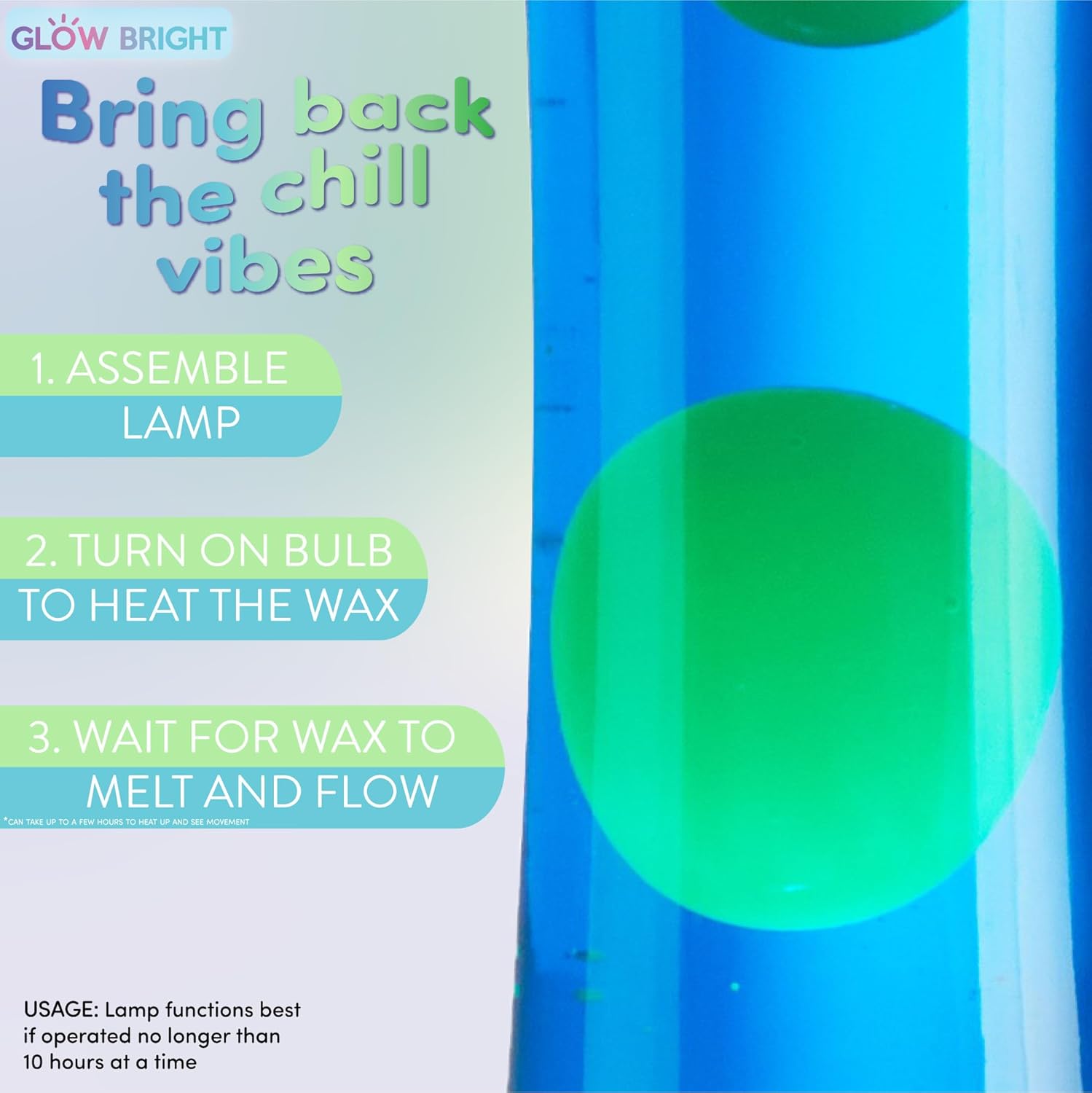 15.43" Cylinder Glow Lamp with Silver Base, Blue Liquid and Green Wax, Novelty Lamp and Home Décor for Adults, Teens and Kids