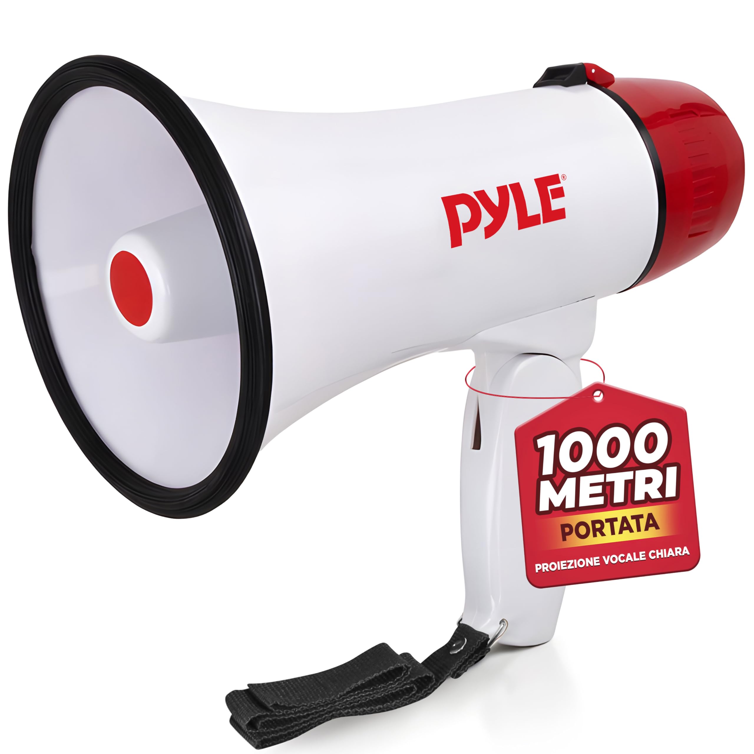 Pyle Megafono PA Bullhorn, Megafono Portatile 20 Watt e Controllo Volume Regolabile con Sirena Integrata & Portata di 730 Metri per Sport e Sicurezza