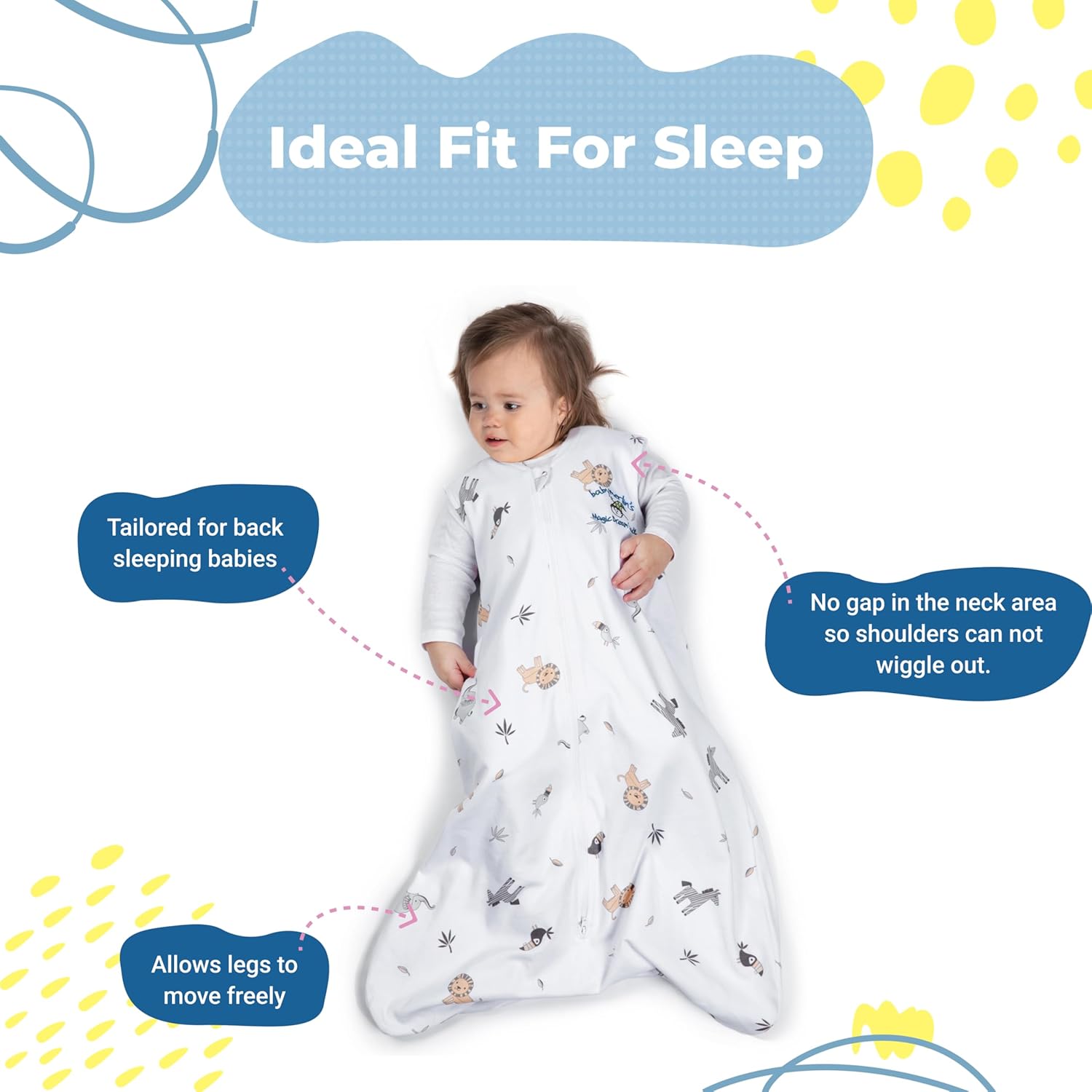 Magic Sleepsuit Baby Merlin's Cotton Baby Swaddle Transition Product - Soft and Cozy Design, Double Zipper for Easy Diaper Changes, Promotes Safe Sleep, 3-6 Months - Cream - Small 12-18lbs