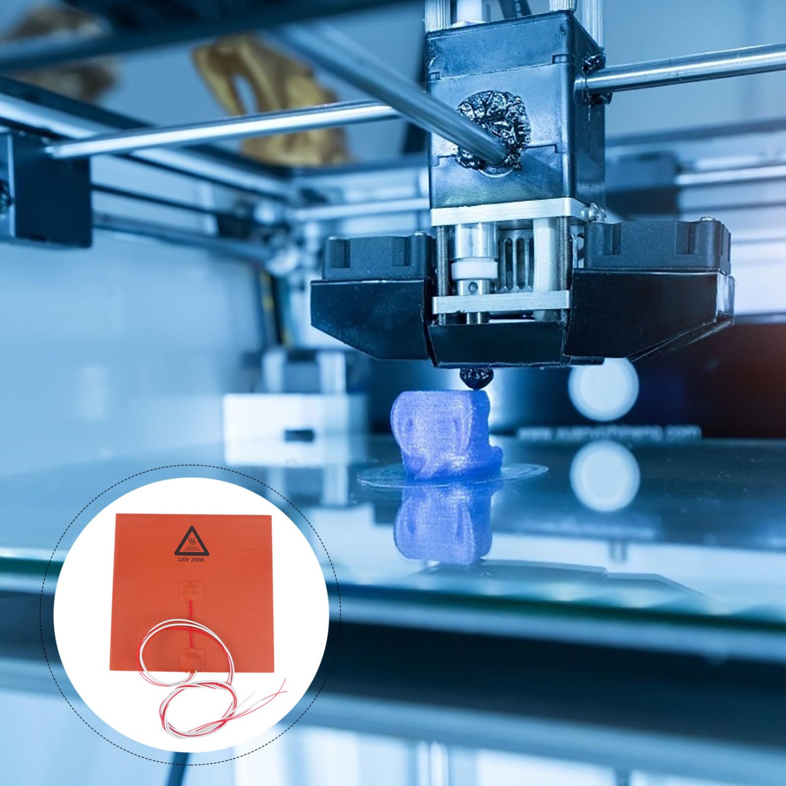 Placa para Impresora 3D 220v 200W de Silicona y Aleación Adhesiva | Adhesivo, Aislamiento Térmico E, para Cama Caliente de Impresora 3D, Color Naranja