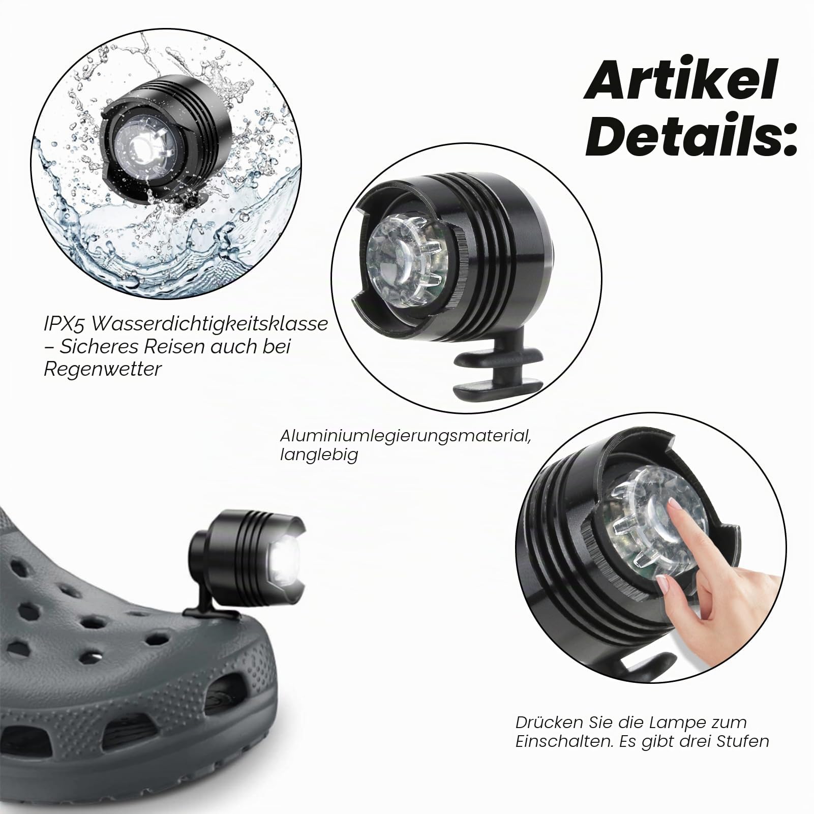 Scheinwerfer für Crocs, 2PCS lichter für Croc headlights Clogs Scheinwerfer IPX5 Wasserdichte Schuh Dekoration Scheinwerfer Croc mit 3 Lichtmodi für Nachtlaufen Joggen Camping Lesen Laufen