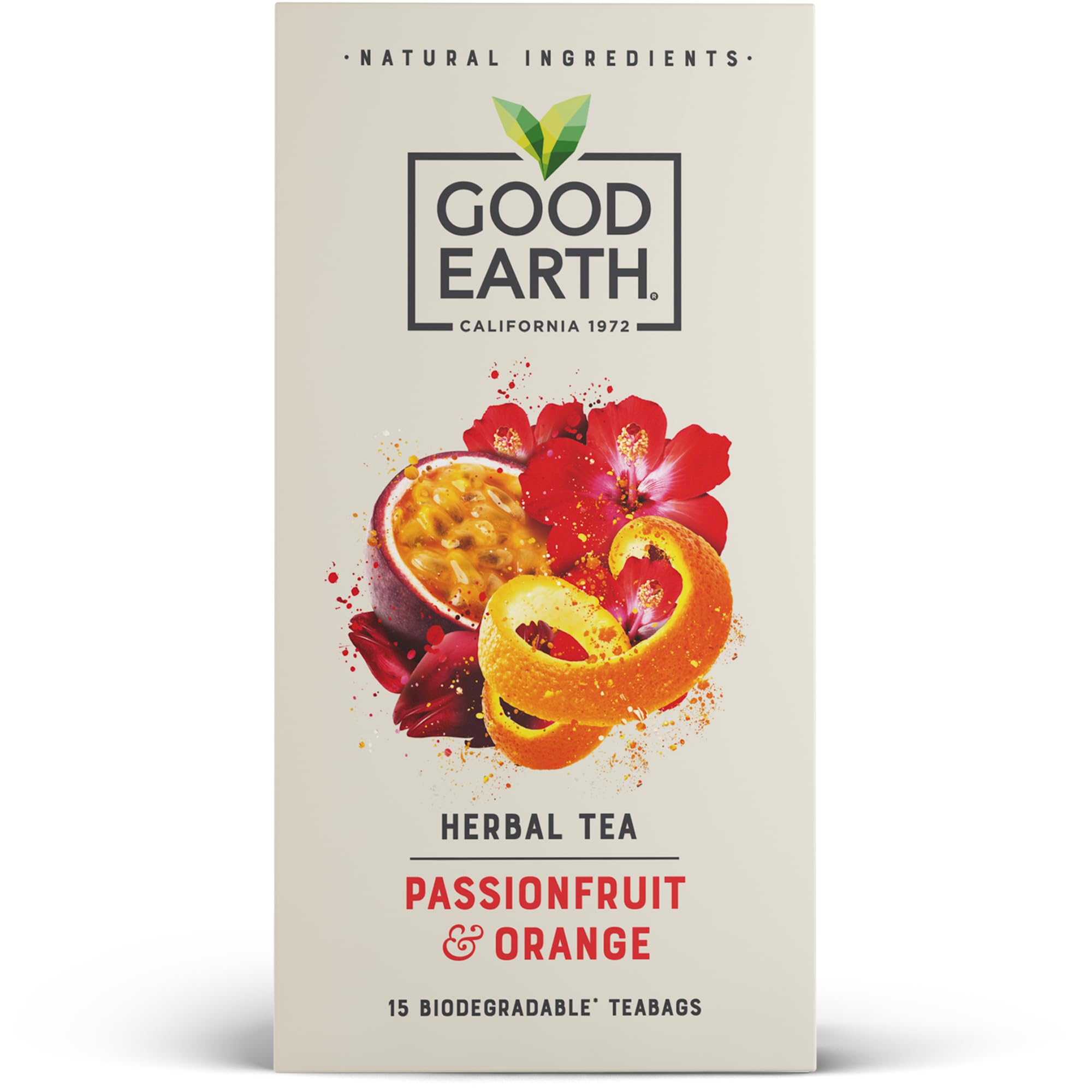 Good Earth Tea Co. Passionfruit & Orange Tea Bags – Fruit Flavoured Herbal Blend with Passionfruit, Orange Peel and Floral Notes – 15 Plant-Based Teabags