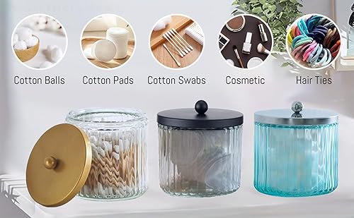 Miniatura 9 de KMwares Juego de 2 dispensadores de vidrio para bolas de algodón, hisopos, almohadillas redondas, púas de hilo dental, organización de