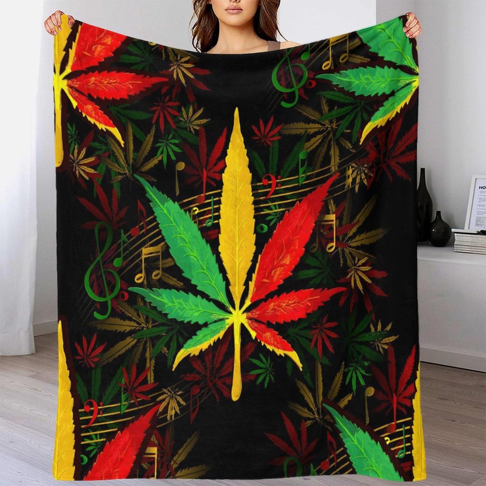 Music Of Jamaica Coperta in Pile 3D, Ultra Morbida Microfibra Reggae Plaid 80x90inch(200x230cm), 4 Stagioni Copridivano Regalo Per Amici Famiglia