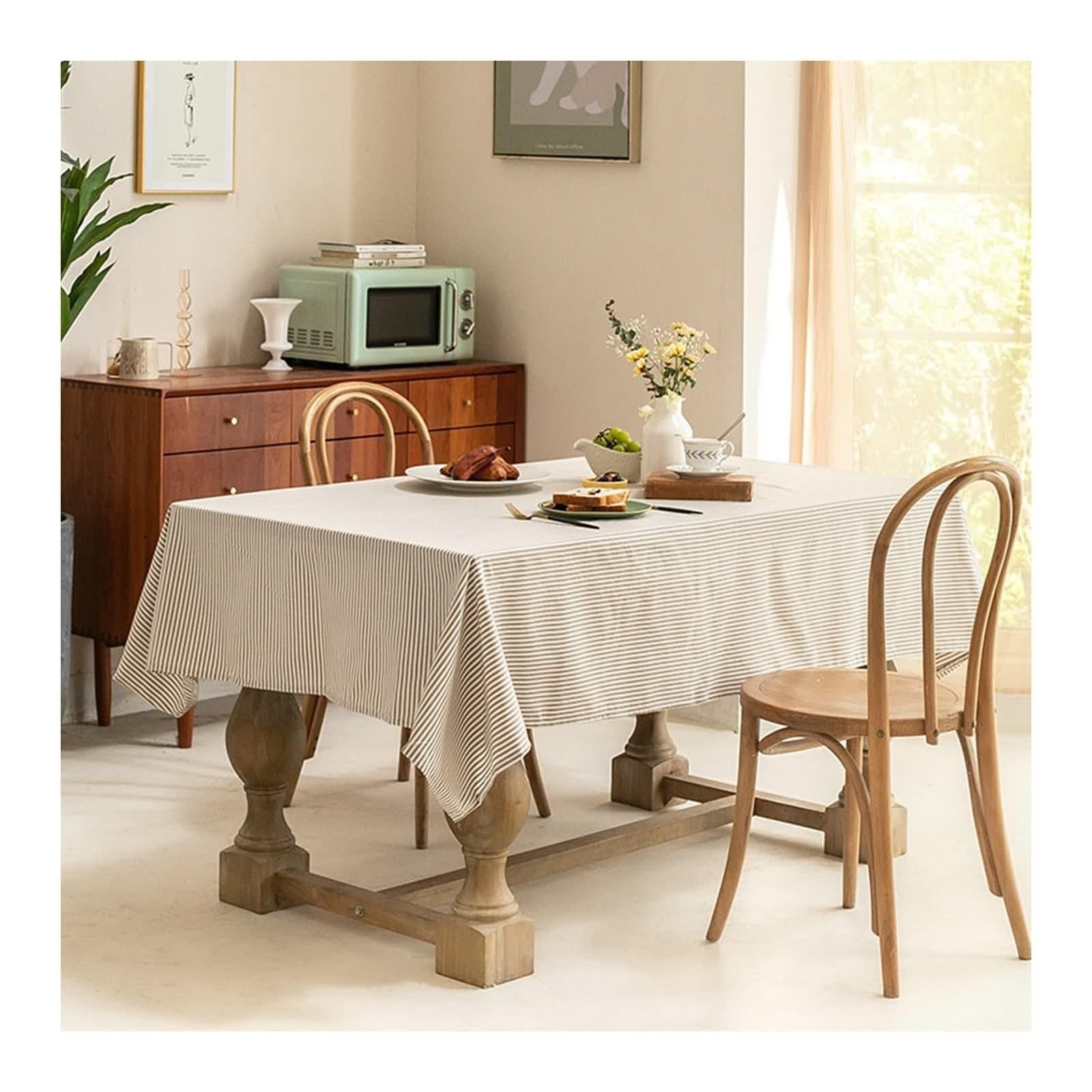 Tovaglia 90X140, Tovaglia Tavolo Compleanno Caffè Leggero Cotone Lino Strisce Copritavolo per Soggiorno Cucina