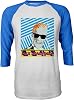 RIVEBELLA New Graphic Shirt 80s Novelty Tee Max Headroom Raglan Quarter Sleeve Mens T-Shirt