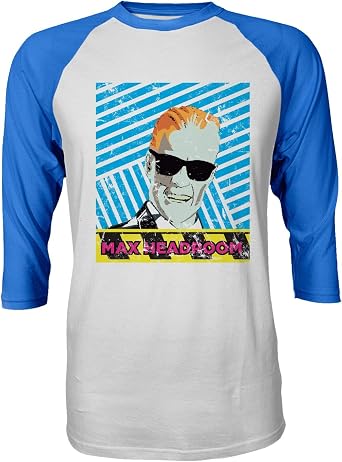 RIVEBELLA New Graphic Shirt 80s Novelty Tee Max Headroom Raglan Quarter Sleeve Mens T-Shirt