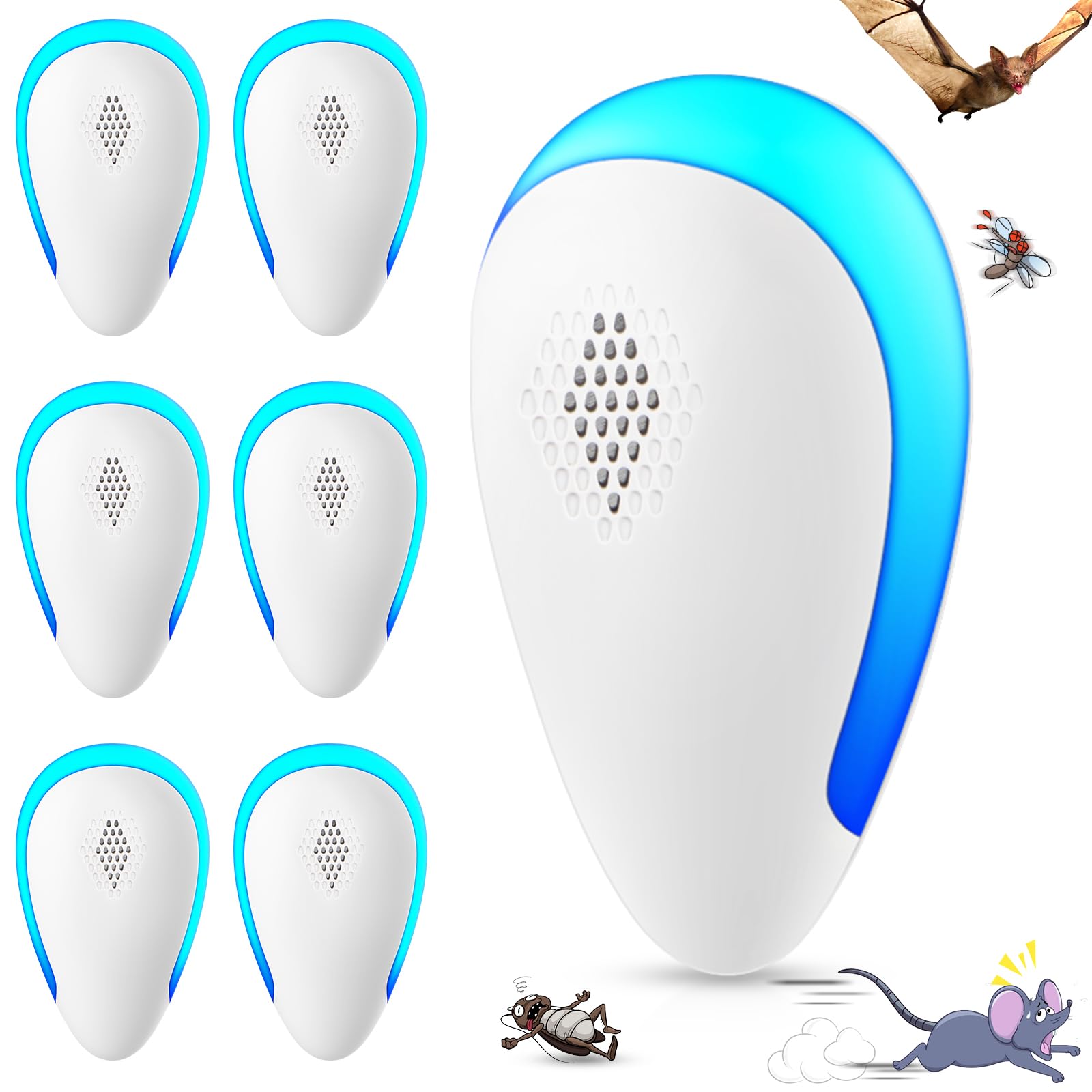 6Pack 2024 Ultrasonic Pest Repeller Electronic Mouse Repellent Ultrasonic Plug in Mice Repellent Indoor Sonic Electronic Plug in Pest Controlfor Insect,Mosquito,Cockroach,AntBugs,Rat,Spide