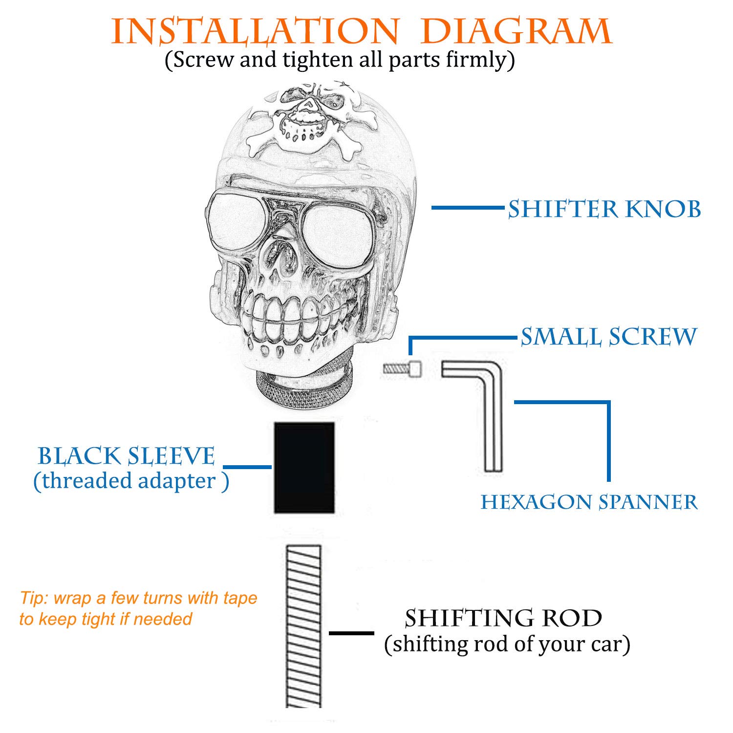 Thruifo Skull Handle Shifter Knob, Pilot Skeleton Style MT Car Gear