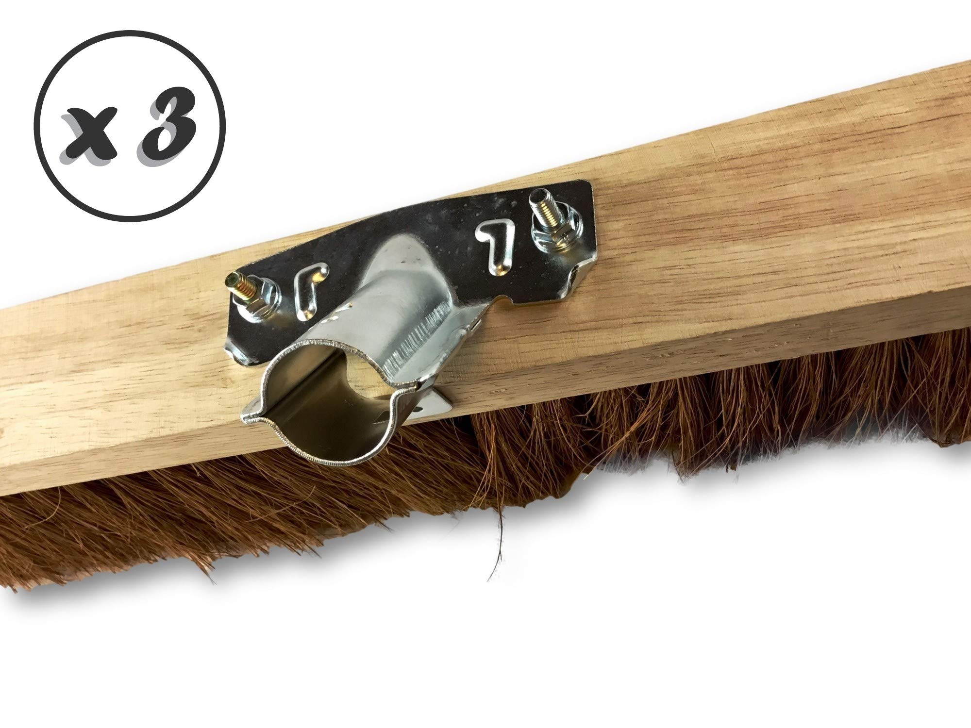 Miotła warsztatowa typu kantonier | Zestaw 3 | Track Outdoor | Długość 100 cm | Wypełnienie naturalnej szczotki z włókna kokosowego | Drewniana podeszwa | Metalowe tulejki Ø 28 mm | Bez uchwytu | Kibros 2090x3