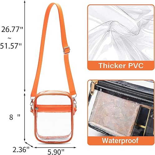 Miniatura 2 de DNFUN Bolso cruzado transparente, aprobado para estadios, correa ajustable para conciertos, eventos deportivos Naranja
