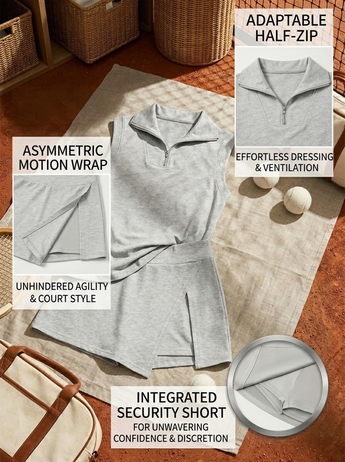 Womens 2 Piece Skirt Sets Summer Sleeveless Half Zip Sweatshirt Athletic Skorts Tennis Outfits Casual Sweatsuits — view 2