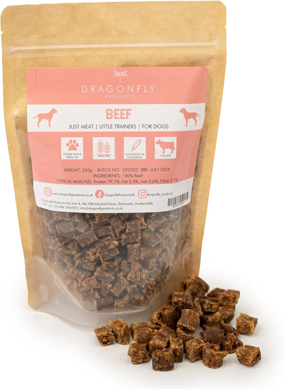 Dragonfly Products Grain Free Puppy & Adult Dog Training Treats - 100% Pure Meat - Healthy Low Fat Dog Treats - 250g (Beef) 5 71jB8g GINL. AC SL1500