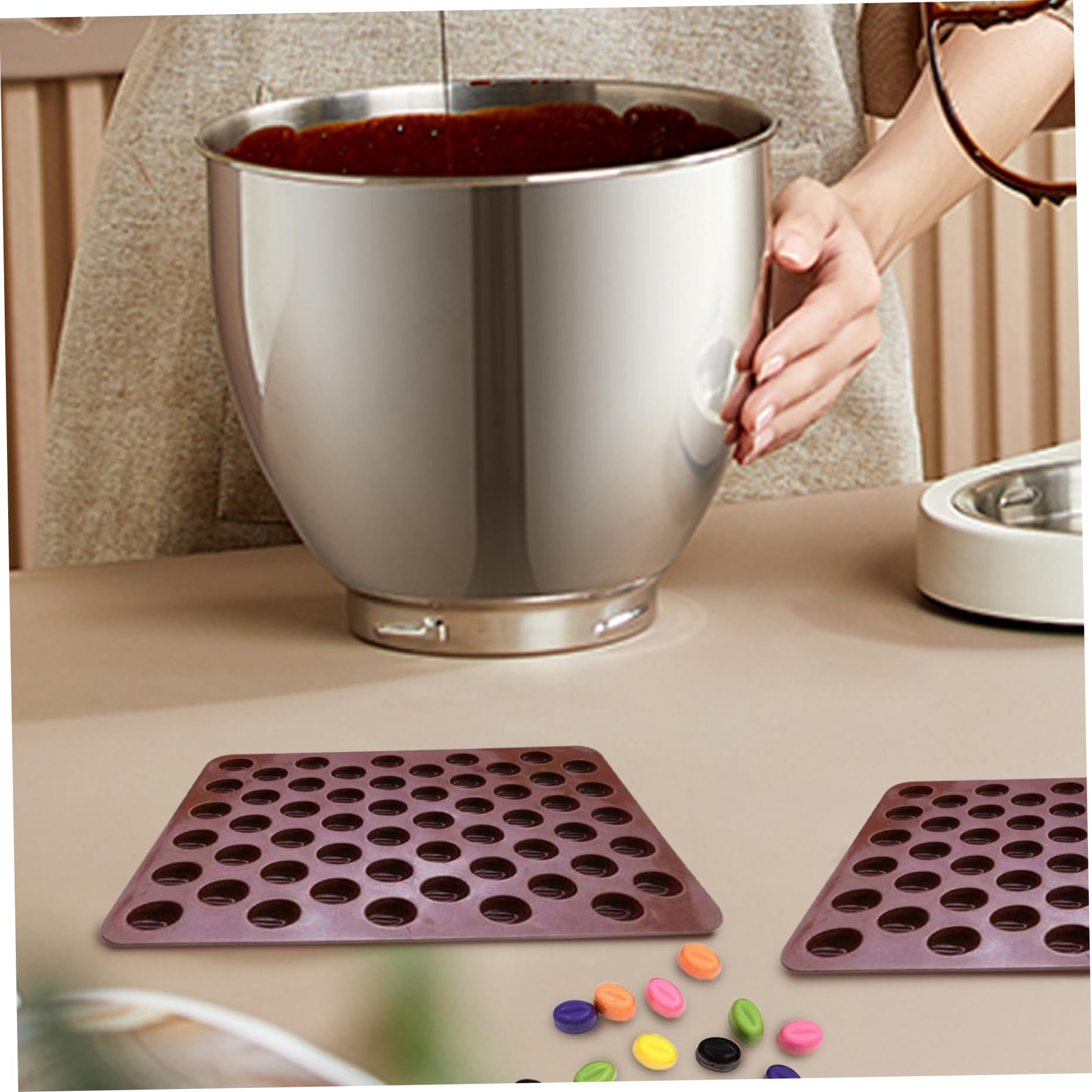 COCINA Moldes para Pastillas 4 Piezas 7x4 55 Cavidades Silicona Mini Granos de Café Moldes para Chocolate Bandeja para Hornear DIY para Trufas, Dulces y Chocolate.. — view 7