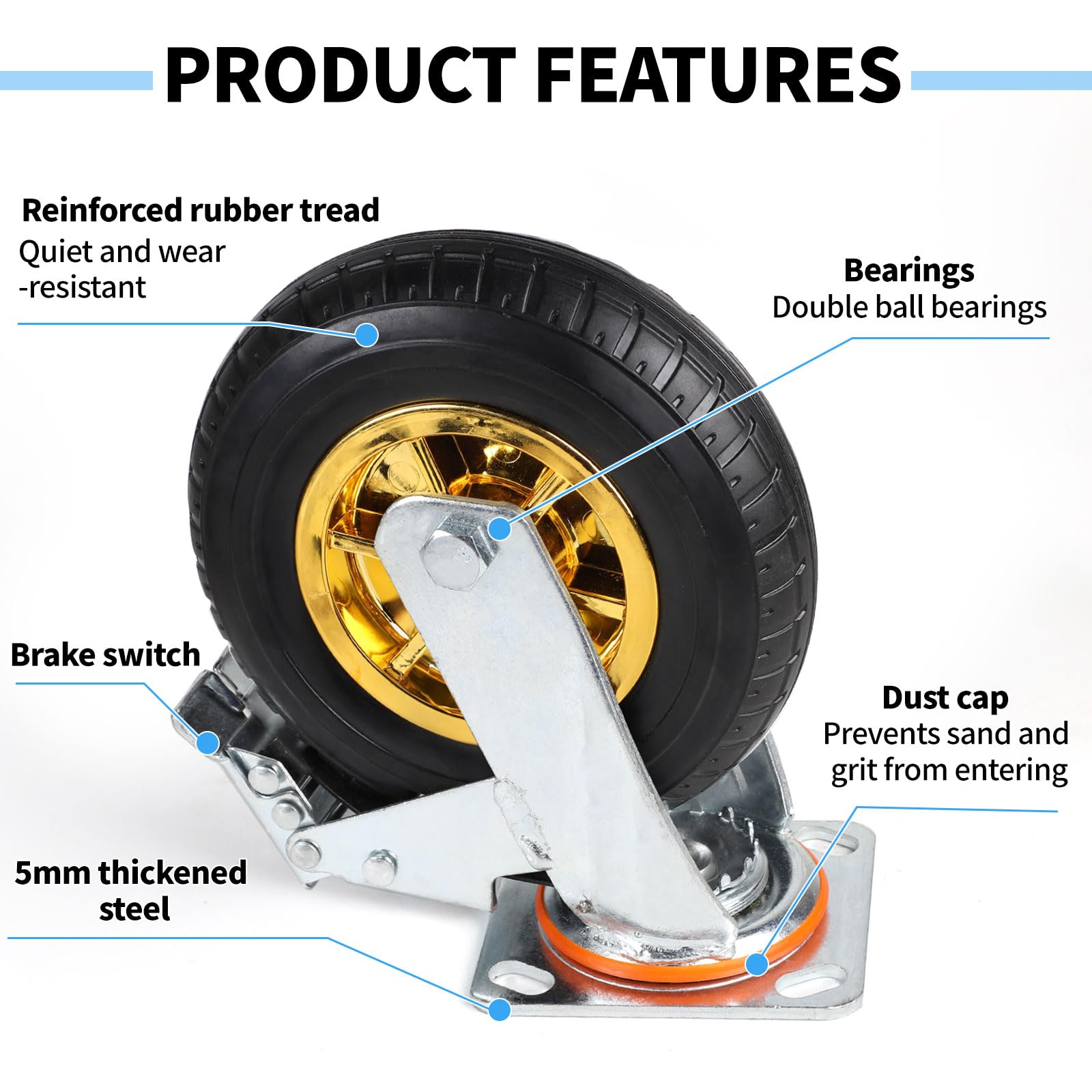 SWAWIS 4 Pezzi Ruote per Carichi Pesanti 150mm Ruote Rotazione 360° Pivontanti per Mobili con Freno fino a 240 kg per Ruota per Carichi Pesanti Spostamento e Trasporto Industrial