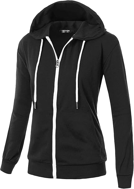 GIVON Women's Lightweight Zip Up Hoodie Long Sleeve Thin Casual Hooded Jacket, Plus