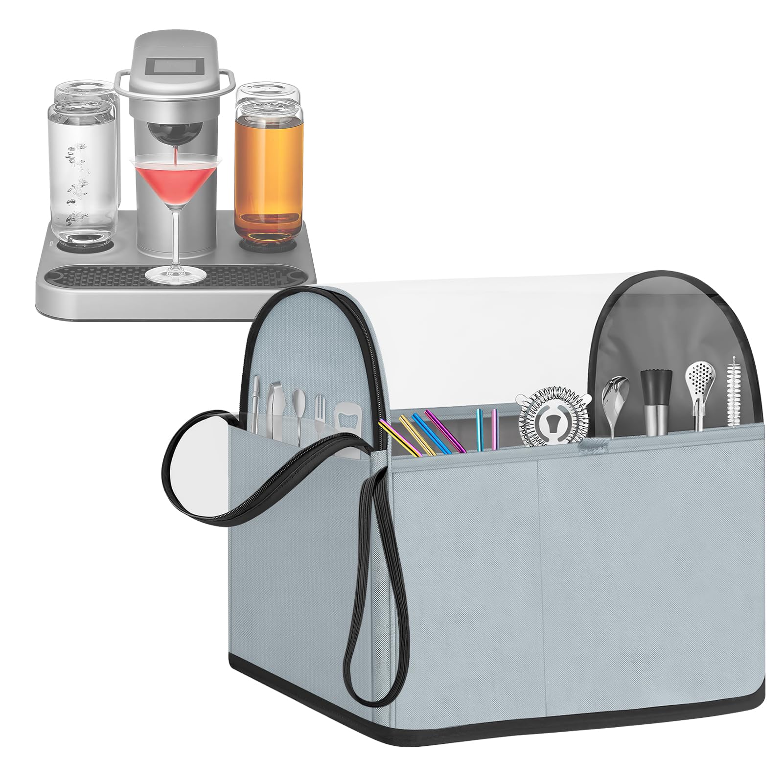 ORKELSCocktail Machine Dust Cover Compatible with Bartesian Premium, Professional, Duet, Visible Dust Cover with Clear Window and Pockets for Bartesian Accessories (Cyan)