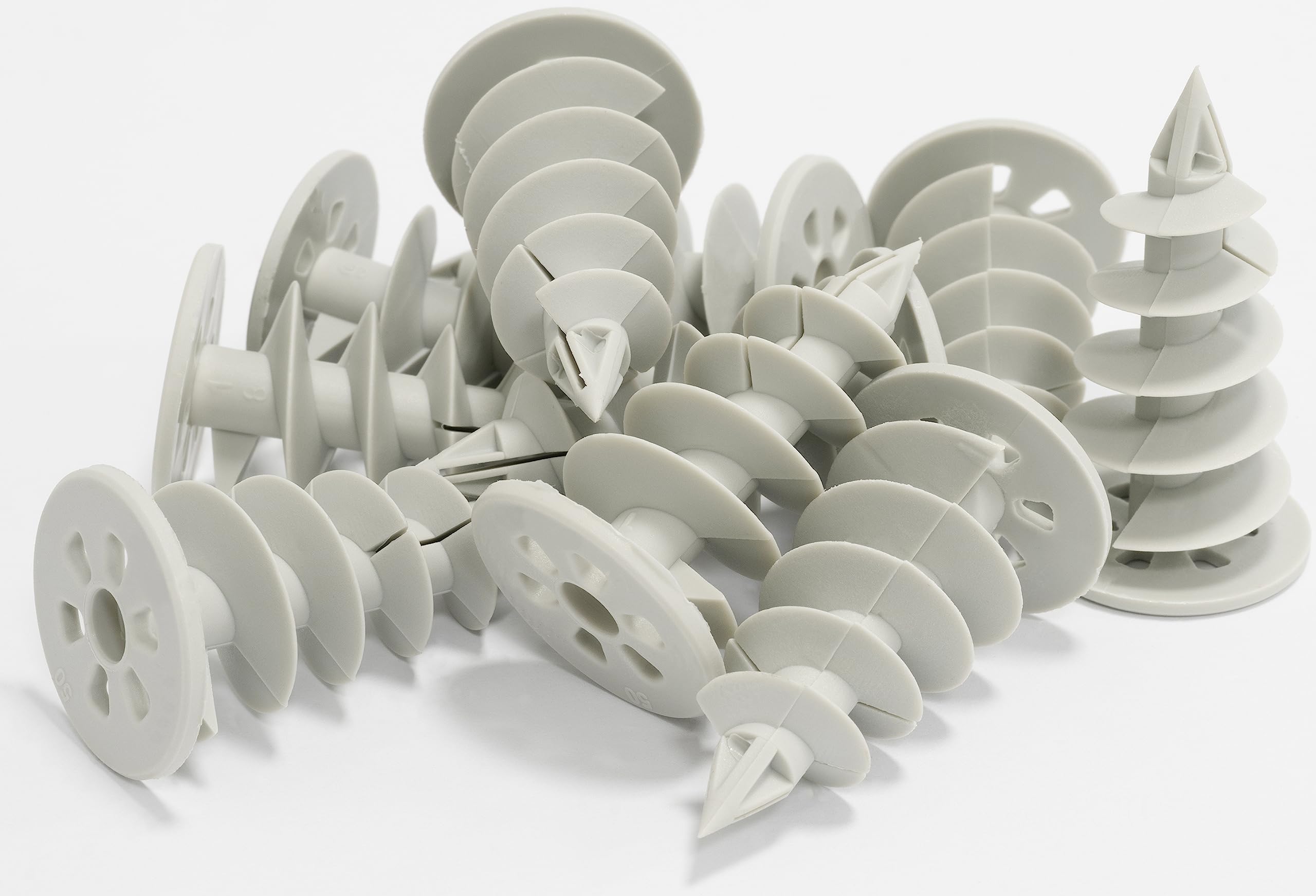 AERZETIX - C67110 - Juego de 10 tacos helicoidales Ø28x50mm para fijación en aislamiento de poliestireno poliuretano EPS XPS - huella hexagonal 6 lados - para tornillos 4.5mm - en plástico