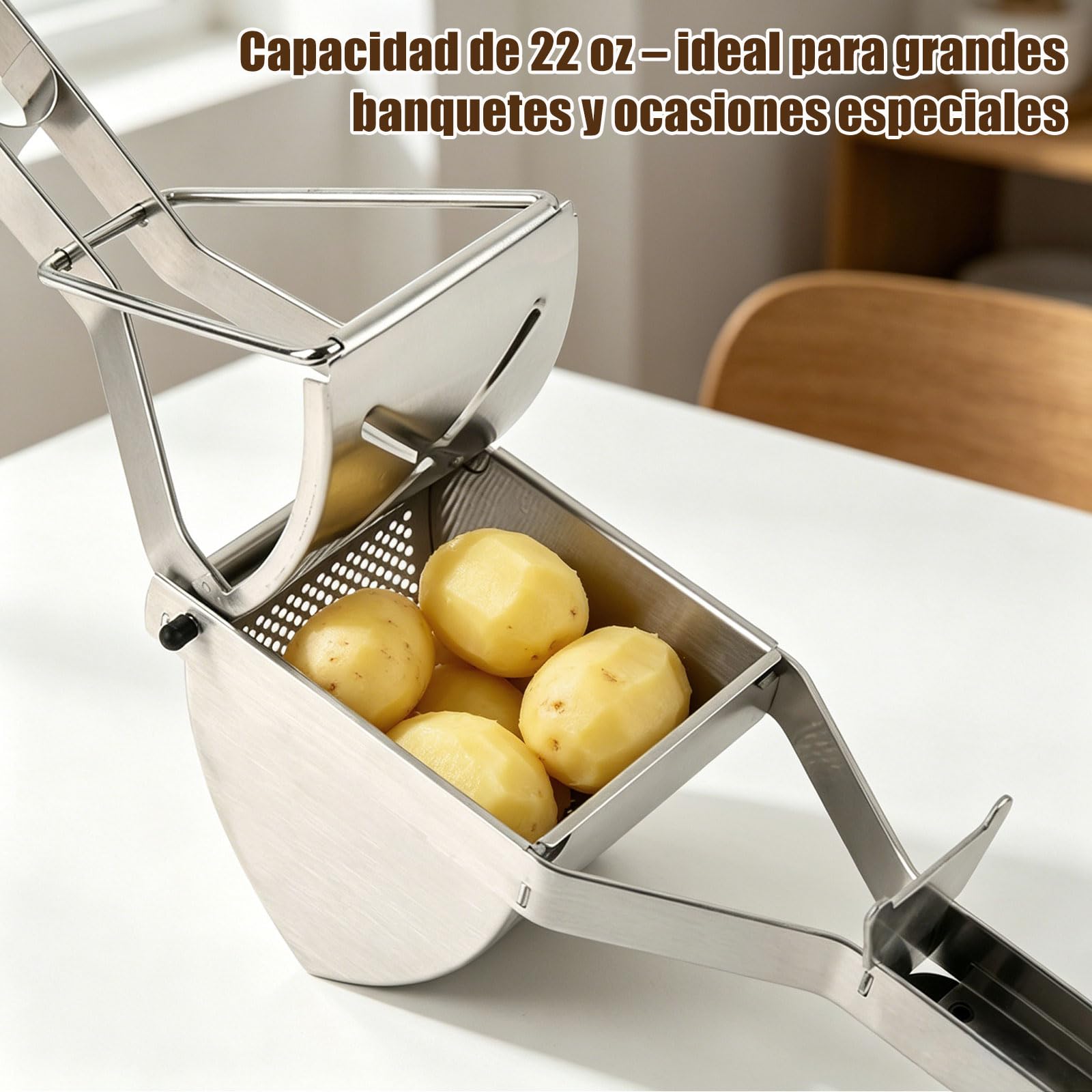 Prensa Patatas de Acero Inoxidable – Pasapures Acero Inoxidable con Capacidad 650ml, incl. Pelador, Cepillo de Limpieza y Espátula de Silicone