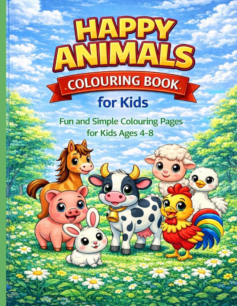Happy Animals Colouring Book for Kids: Fun and Simple Colouring Pages for Kids Ages 4–8
