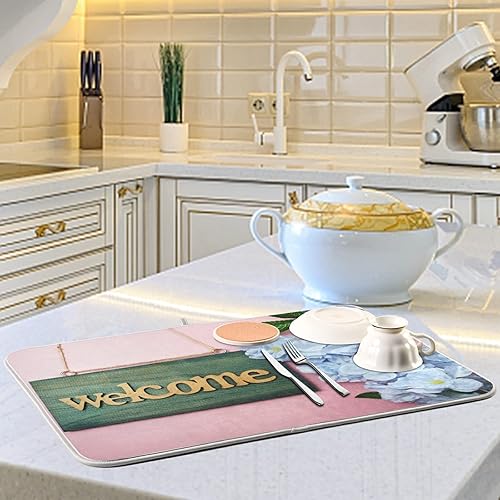 Vista 80 de Tapete de secado de platos de flores de fondo negro para encimera de cocina de 18 x 24 pulgadas, tapete de microfibra absorbente, tapete de secado